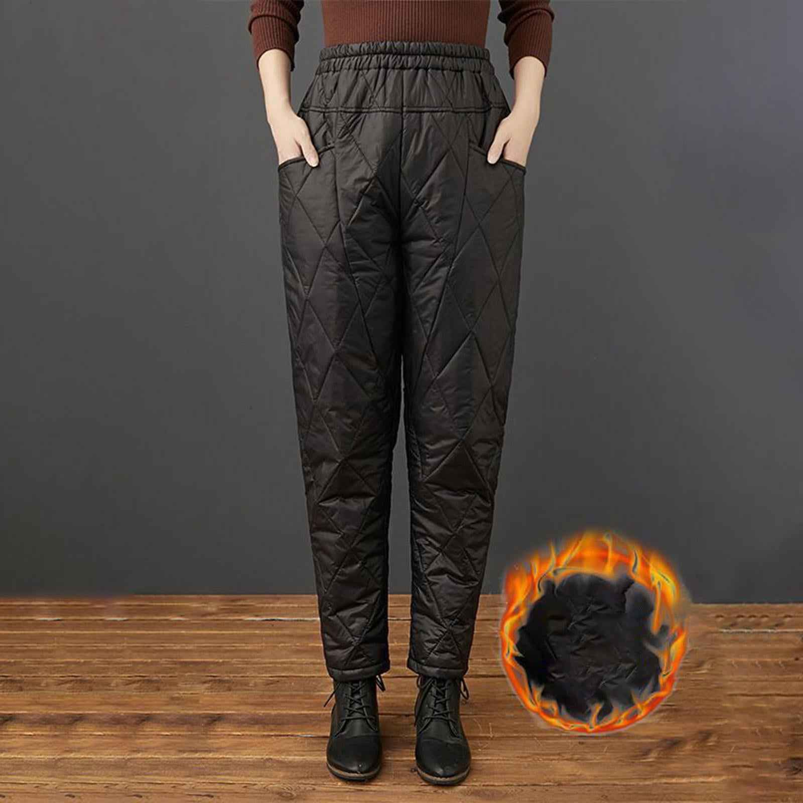 Winter Warm Puffer Down Pants Compression Snow Trousers Elastic High Waisted XL