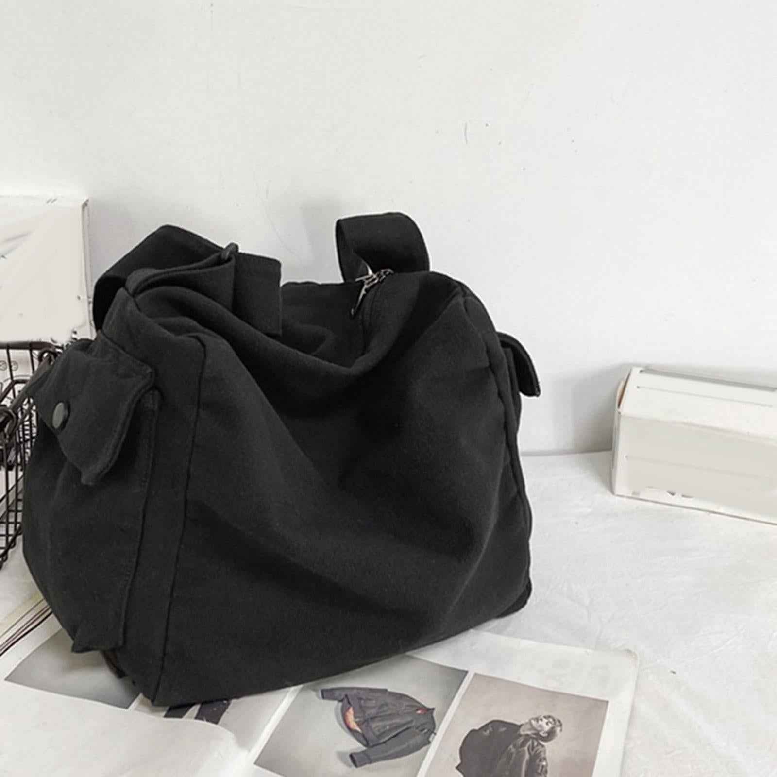 Multifunction Canvas Hobo Bag Durable Women Men Vintage Style for Work Beach Black