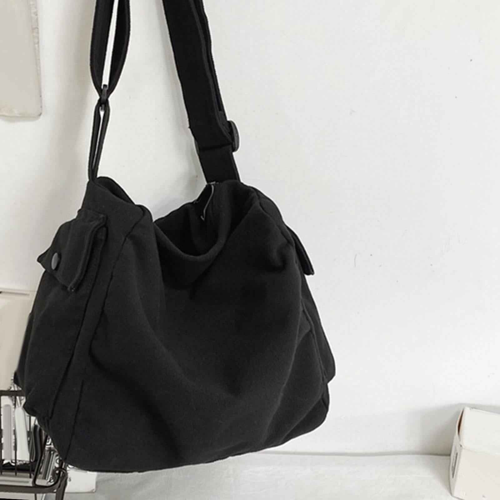 Multifunction Canvas Hobo Bag Durable Women Men Vintage Style for Work Beach Black