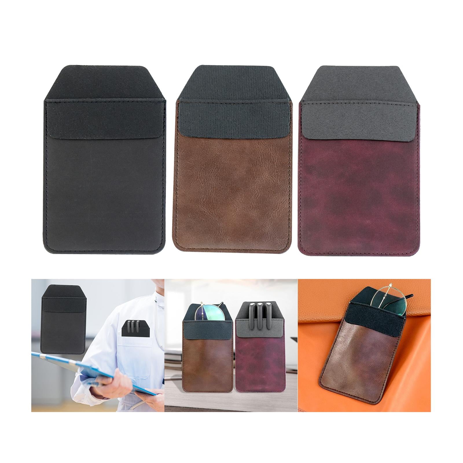 2xPocket Protector Leak Thick PU Leather for Shirts Pants Lab Coats Black