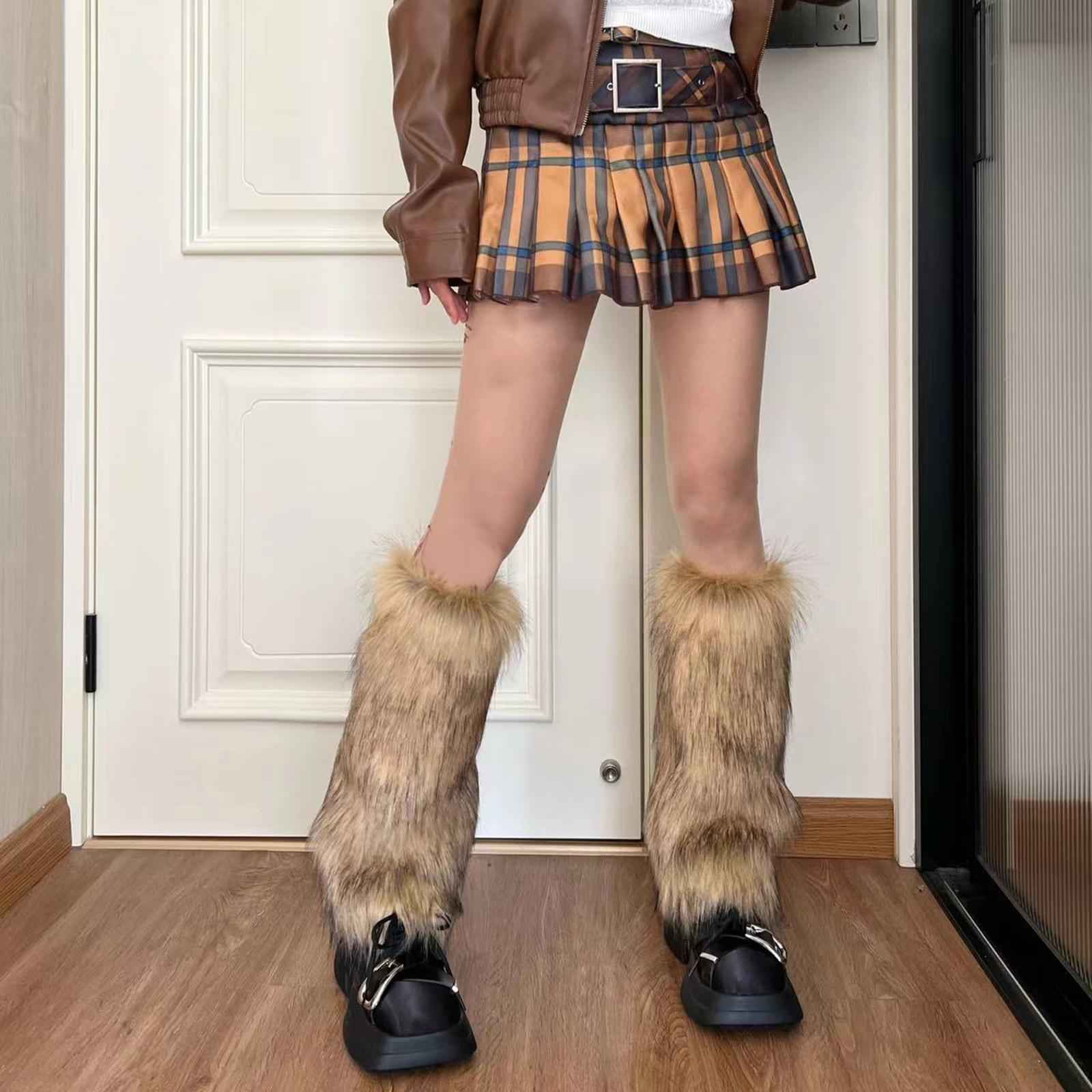 2Pcs Fashion Leg Warmers Boot Covers Cuff Cover Furry Costume Girls 20cm