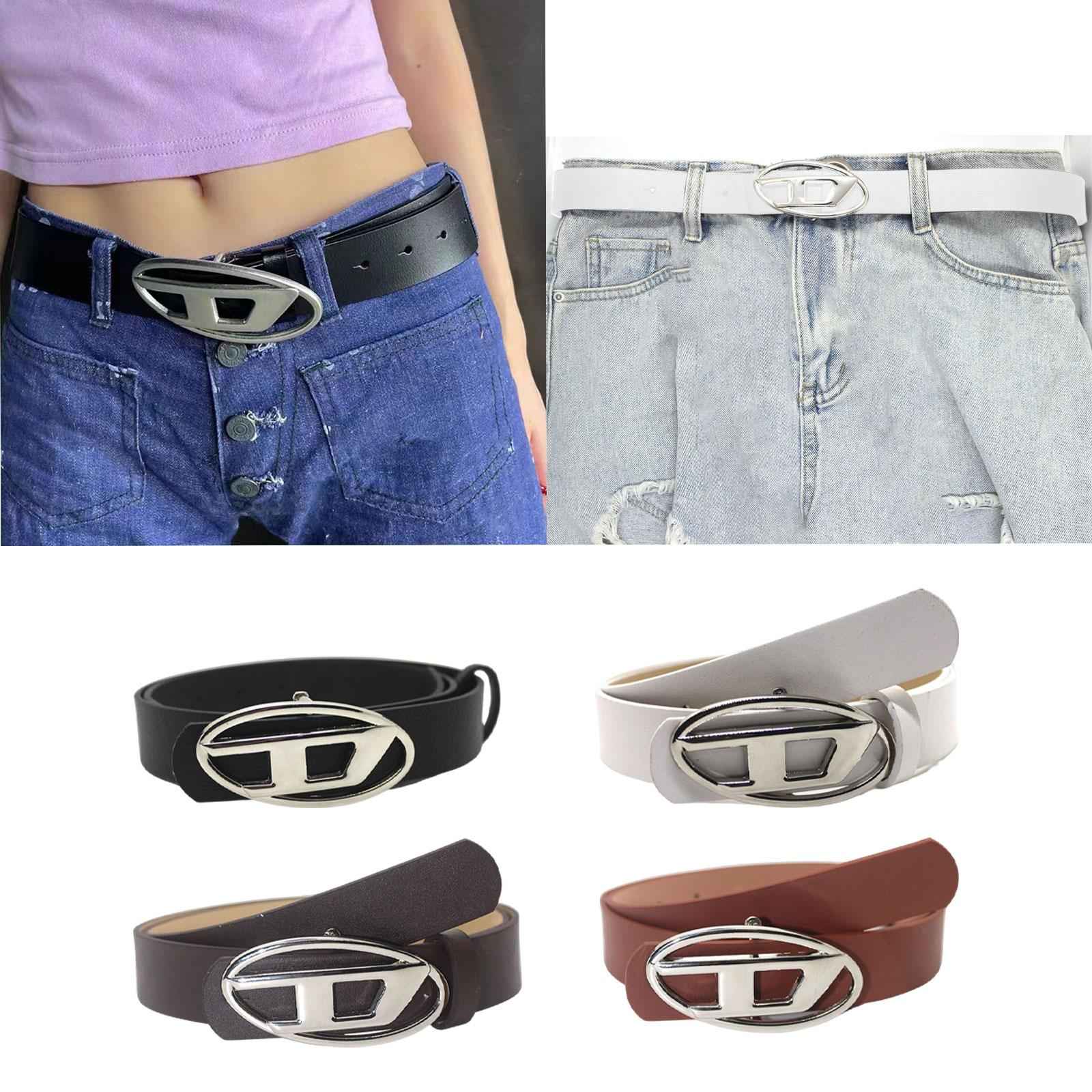 Men Women PU Leather Belt Waist Belt Waistband Letter D Snap Buckle Trendy Black