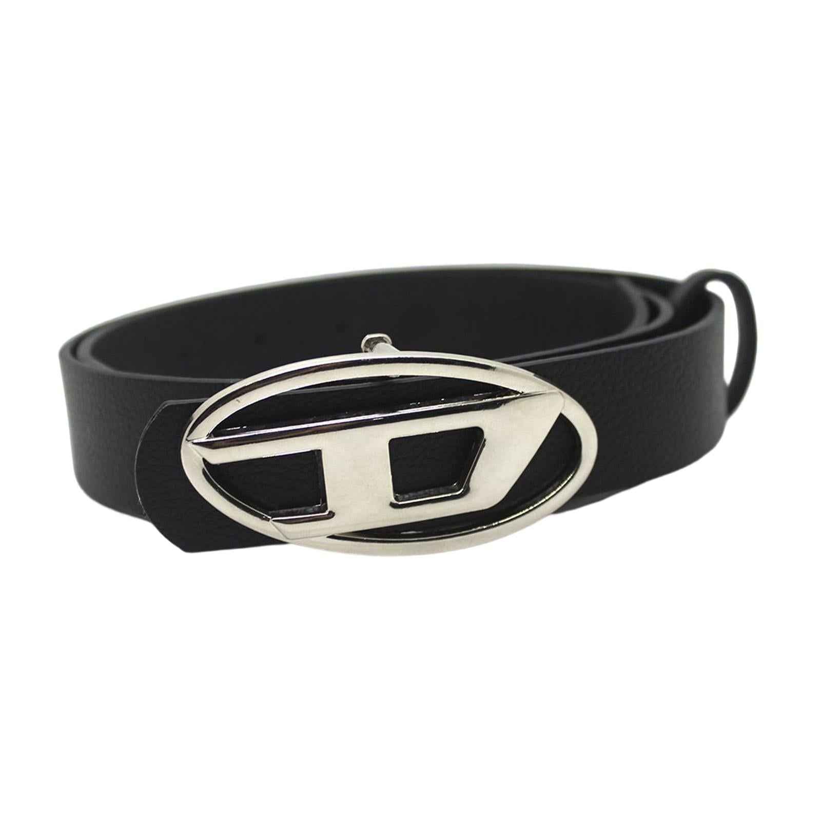 Men Women PU Leather Belt Waist Belt Waistband Letter D Snap Buckle Trendy Black