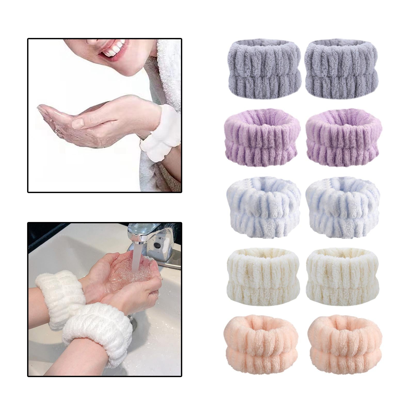 4x2Pcs Face Washing Wristbands Microfiber Wrist Towels Band for Female Girls Grey