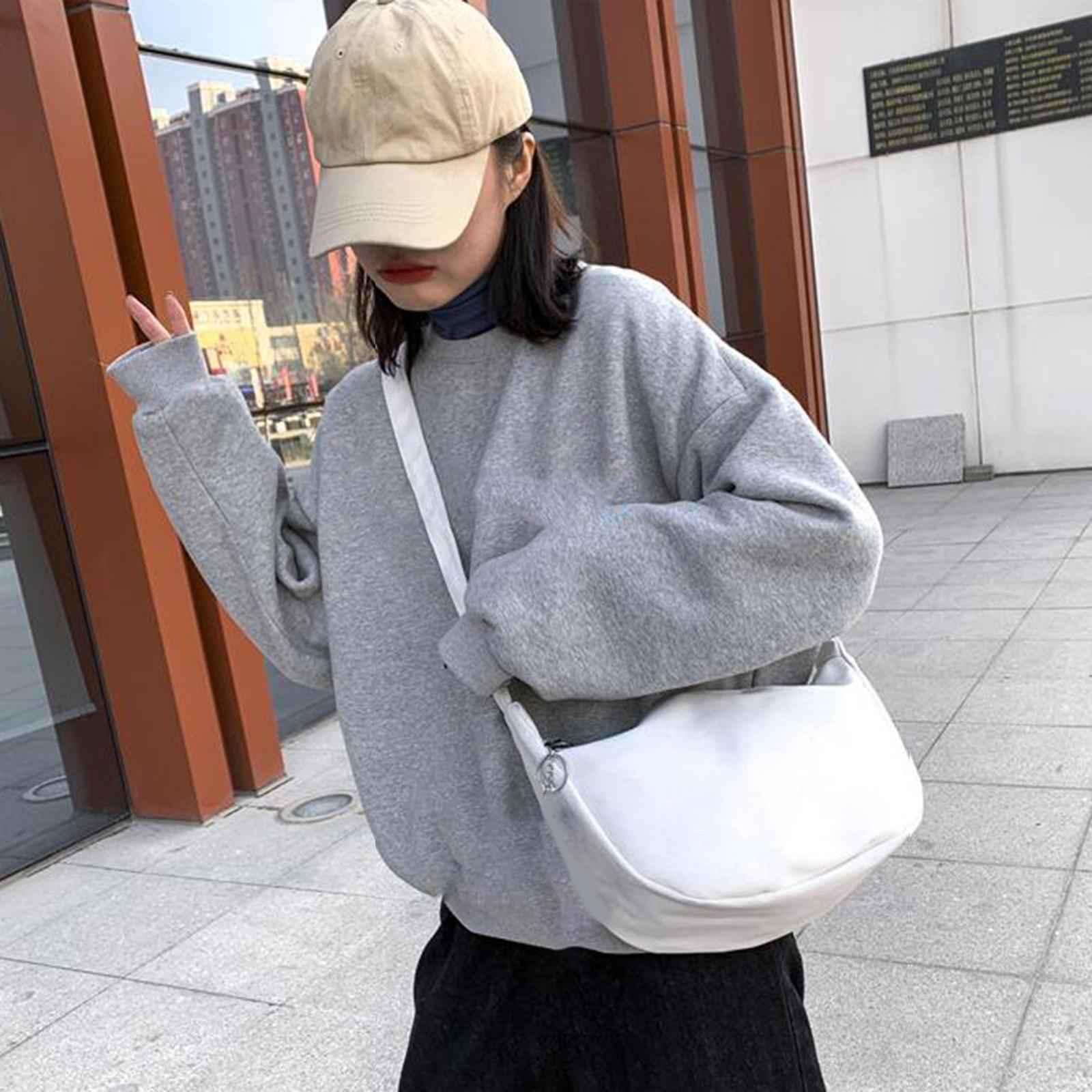 Women Crossbody Bags Underarm Bags Satchels Canvas Shoulder Bag for Sports White