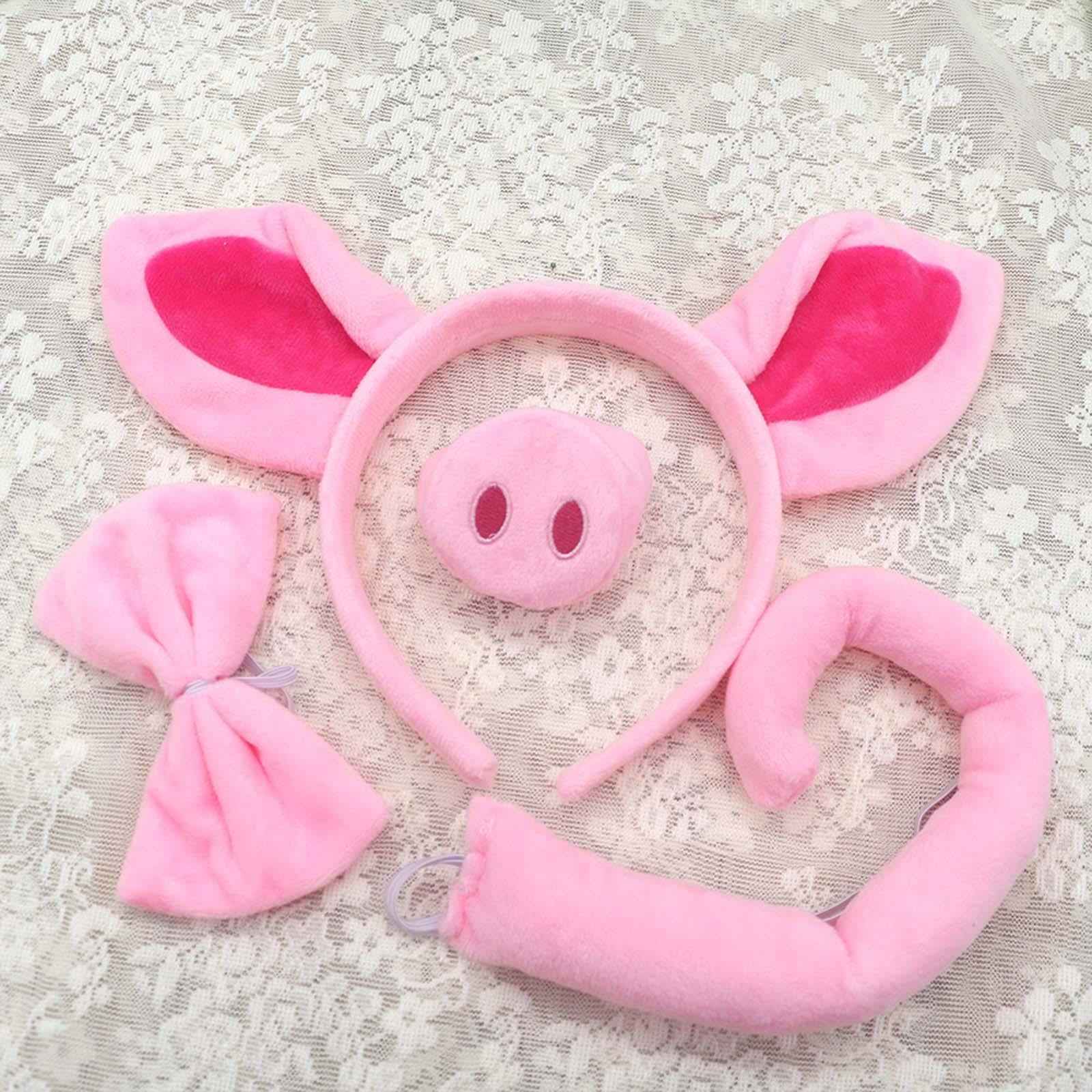 Ears Headband Nose Bowtie Tail Animal Pig Costume for Carnival Dress up Kids