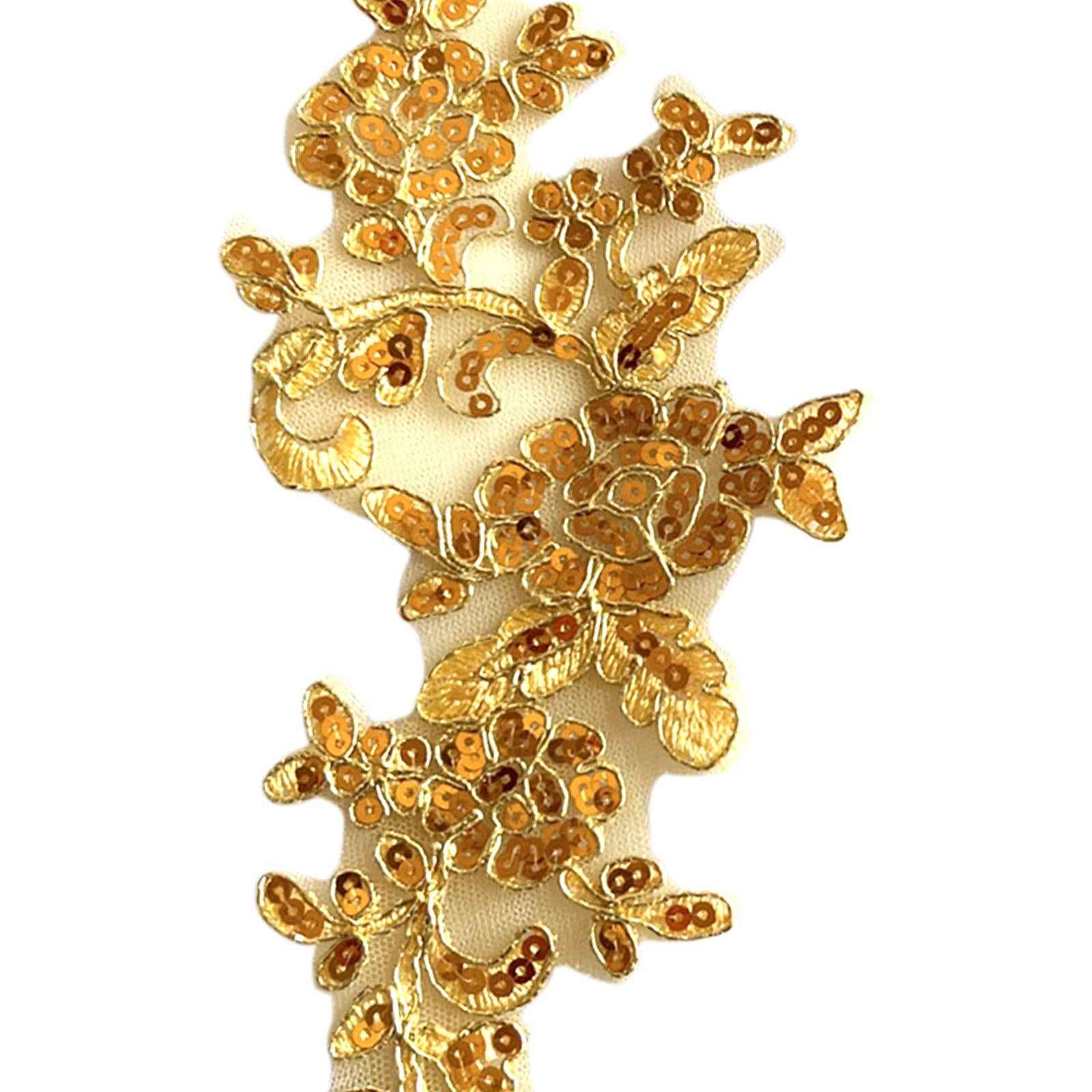 2Pcs Lace Applique Decoration Lace Trims for Sewing Decorating Evening Dress Golden
