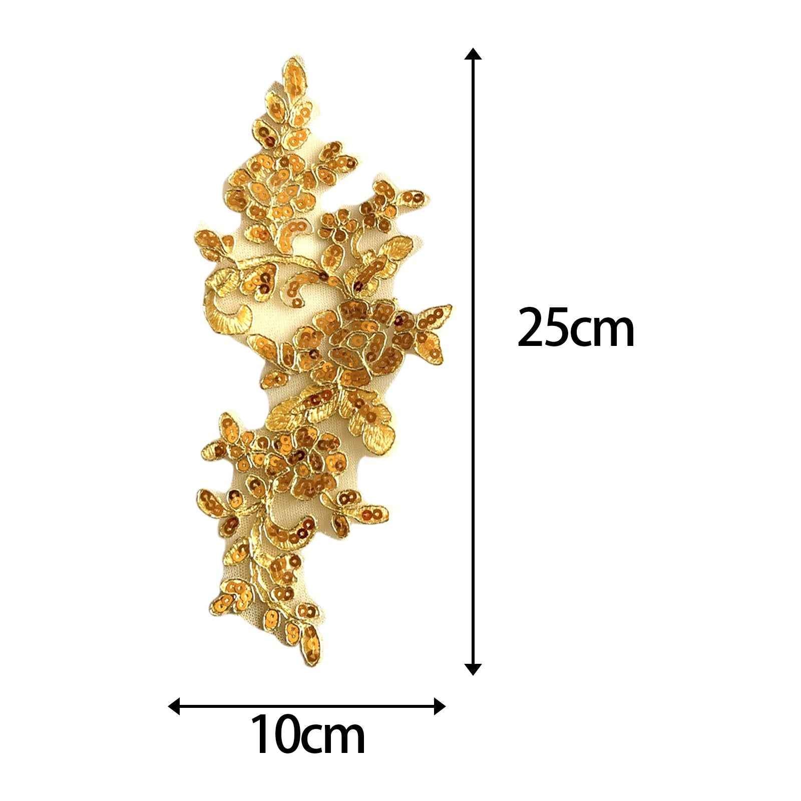 2Pcs Lace Applique Decoration Lace Trims for Sewing Decorating Evening Dress Golden