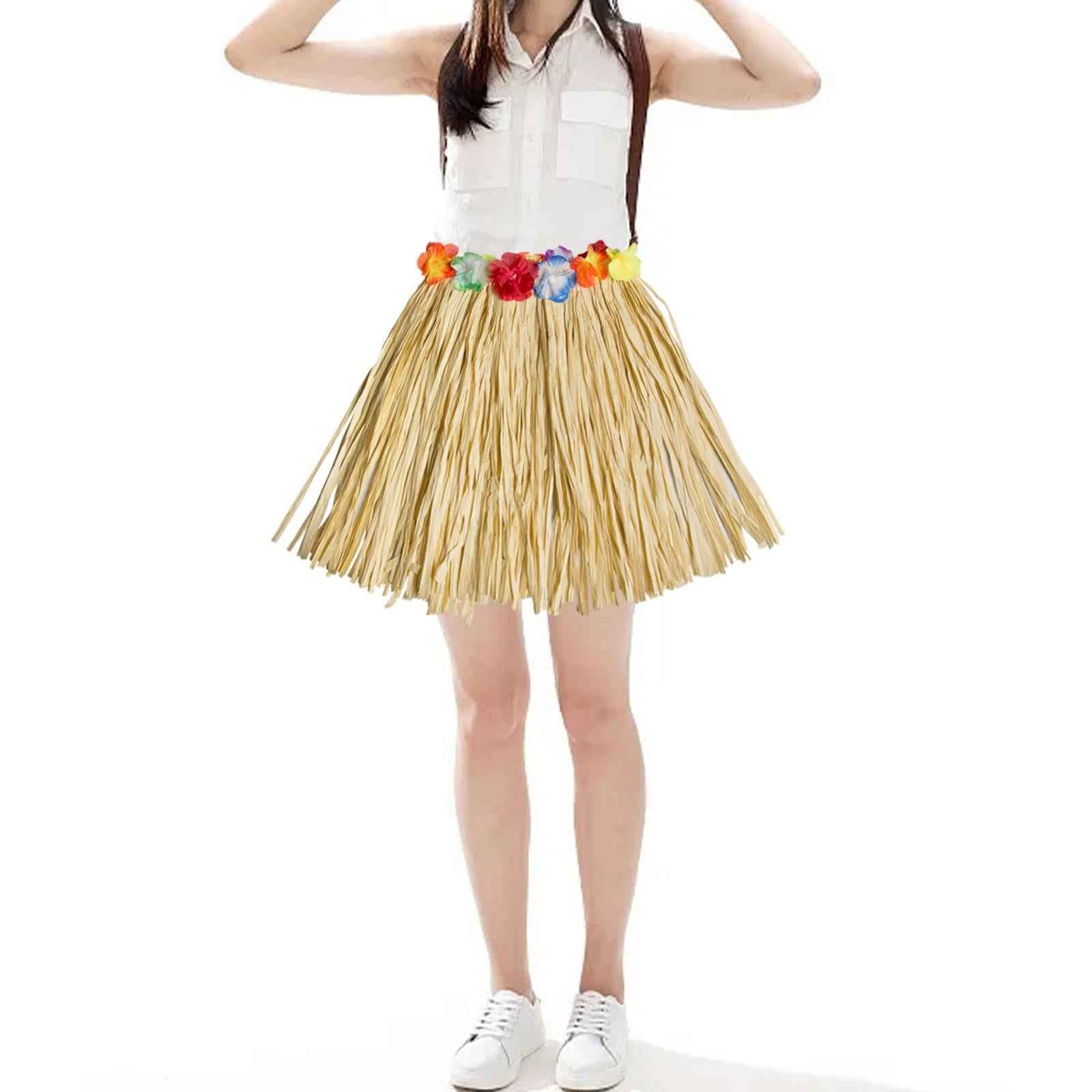 Hawaiian Skirt with Flowers Raffia Skirt for Beach Celebration Carnival 40CM