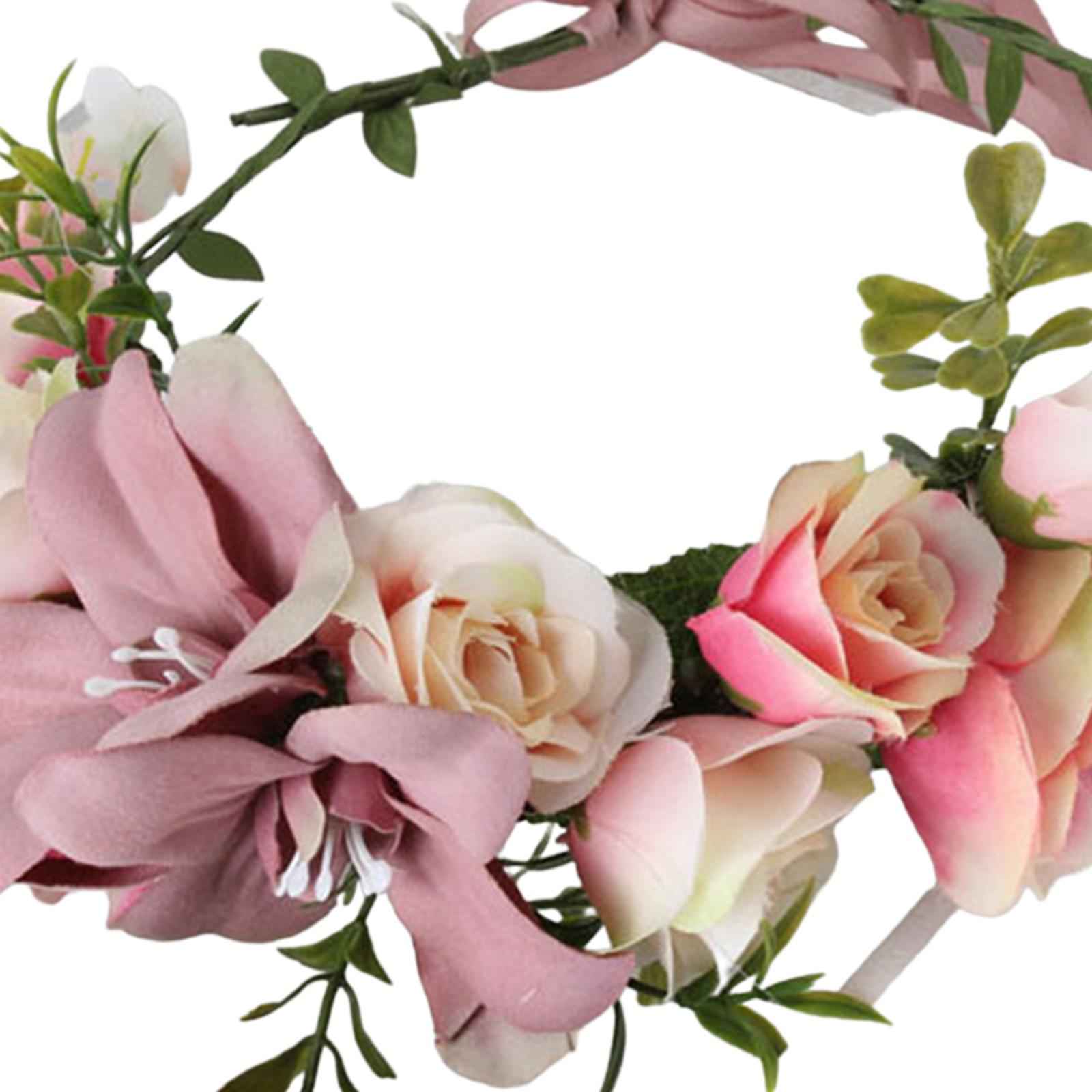Floral Crown Headpiece Garland Headbands for Vacation Wedding Festival Party Pink