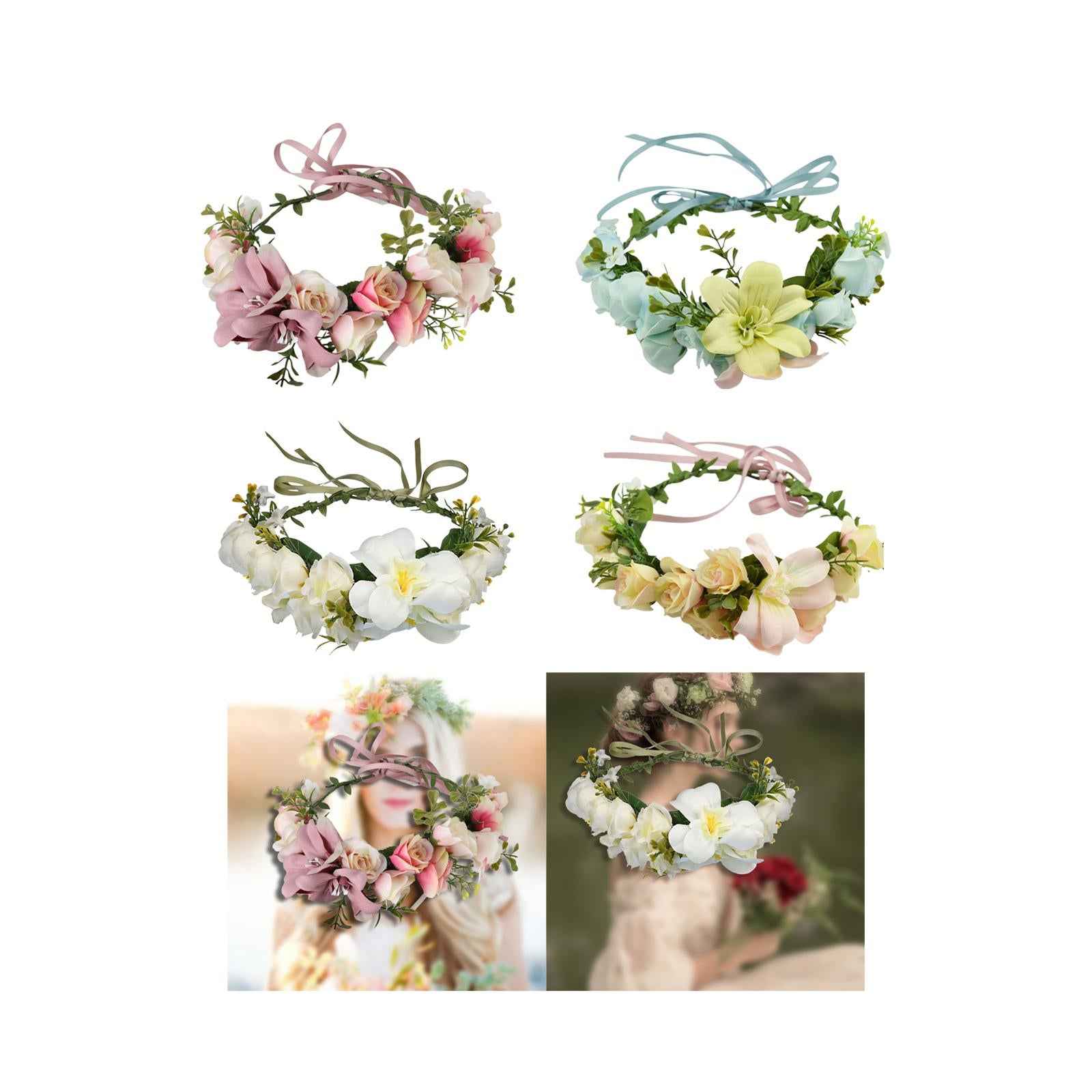 Floral Crown Headpiece Garland Headbands for Vacation Wedding Festival Party Pink