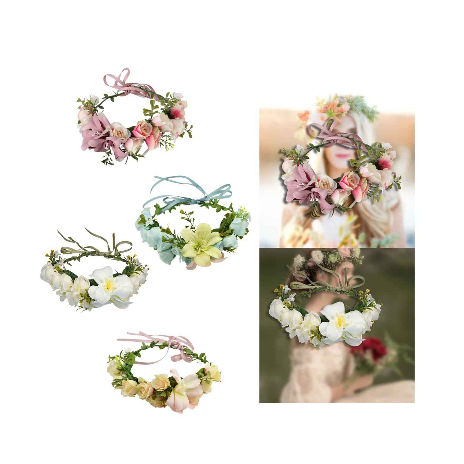 Floral Crown Headpiece Garland Headbands for Vacation Wedding Festival Party Pink