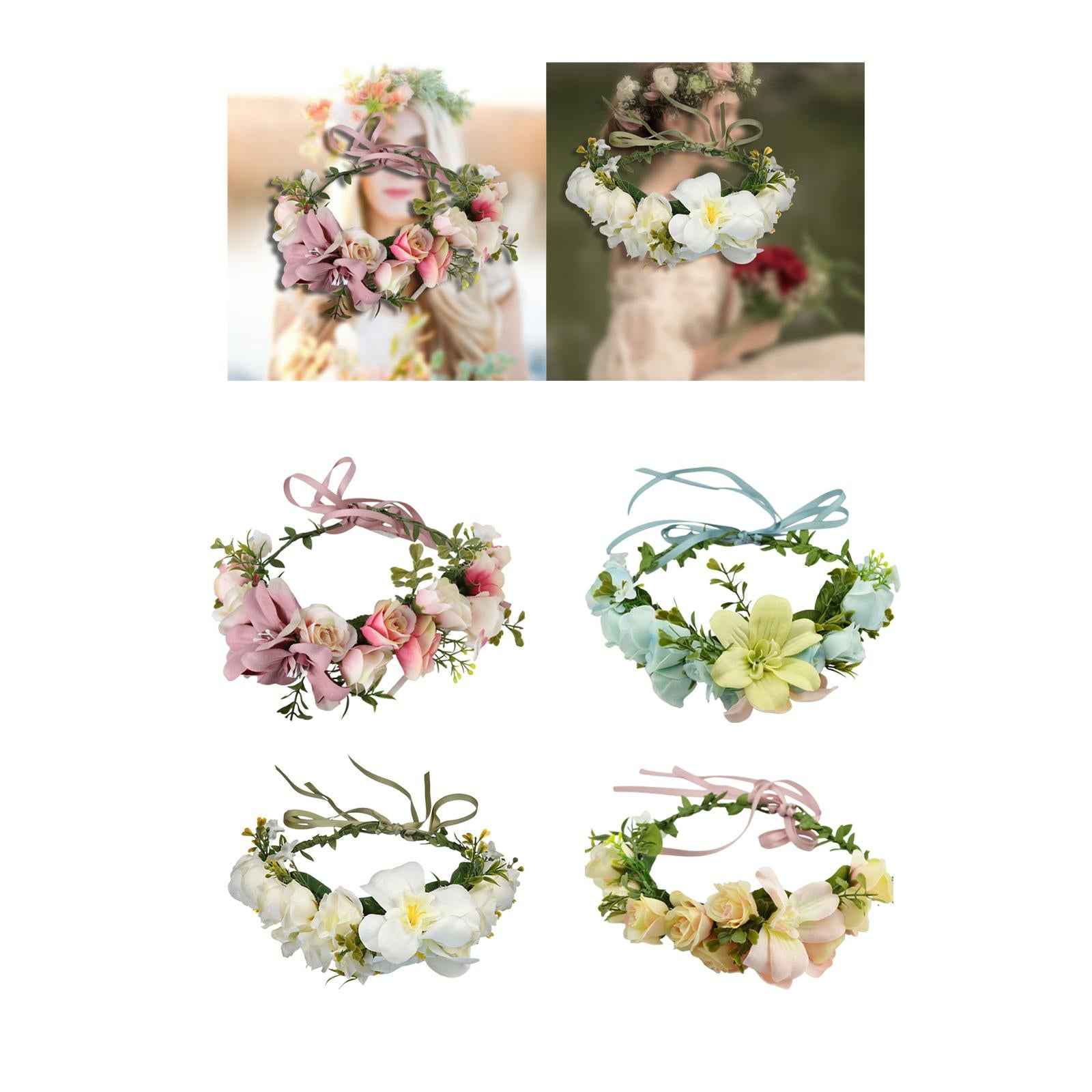 Floral Crown Headpiece Garland Headbands for Vacation Wedding Festival Party Pink