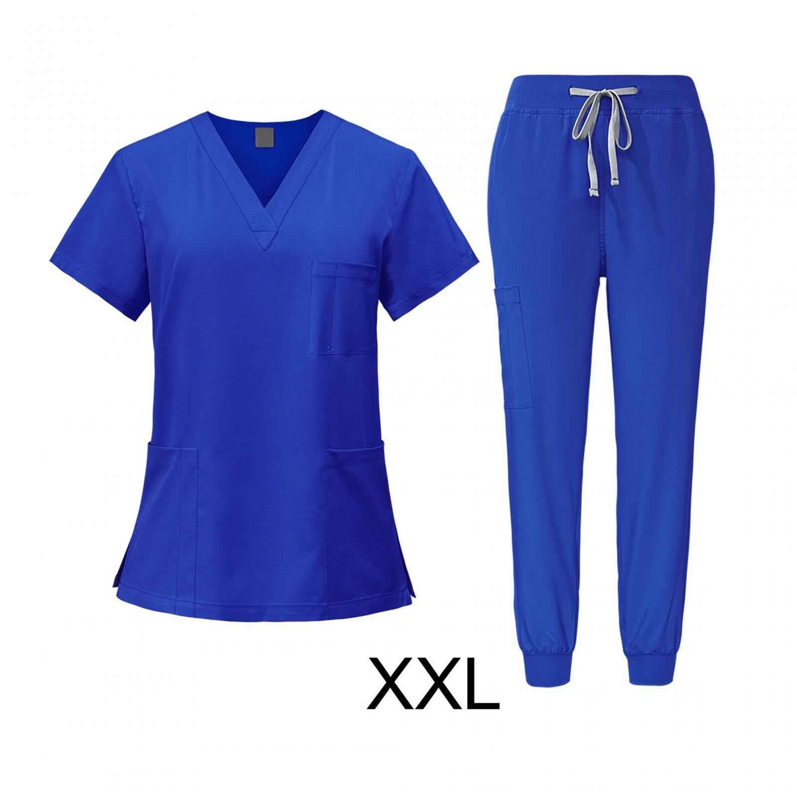 Female Scrub Set Nurse Workwear for Pet Groomer Beauty Salon SPA Cosmetology XXL Royal Blue