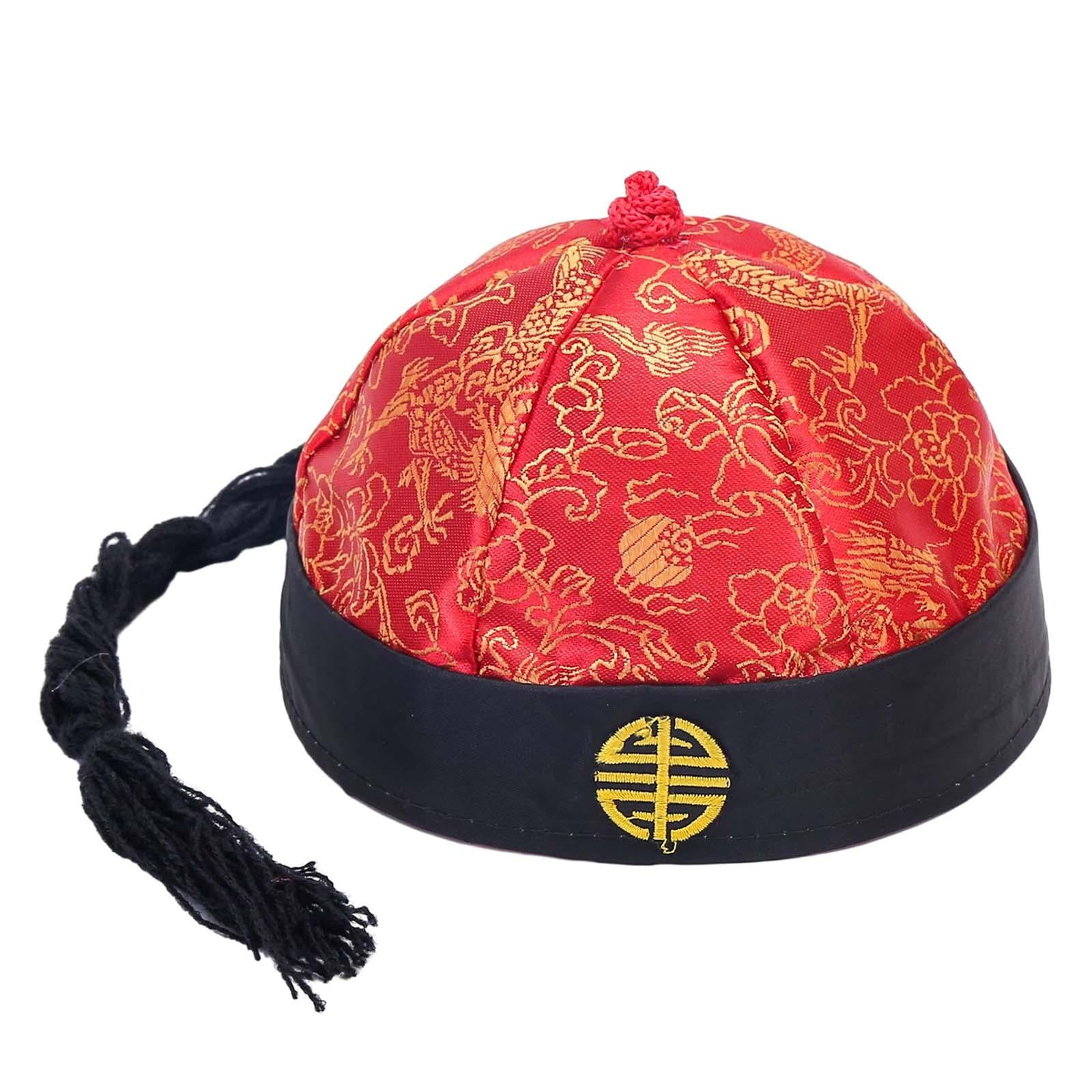 2xChinese Oriental Hat Chinese Emperor Hat for Theater Carnival Dress up Red Black 56cm