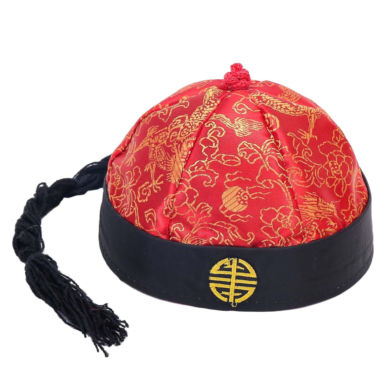 2xChinese Oriental Hat Chinese Emperor Hat for Theater Carnival Dress up Red Black 56cm