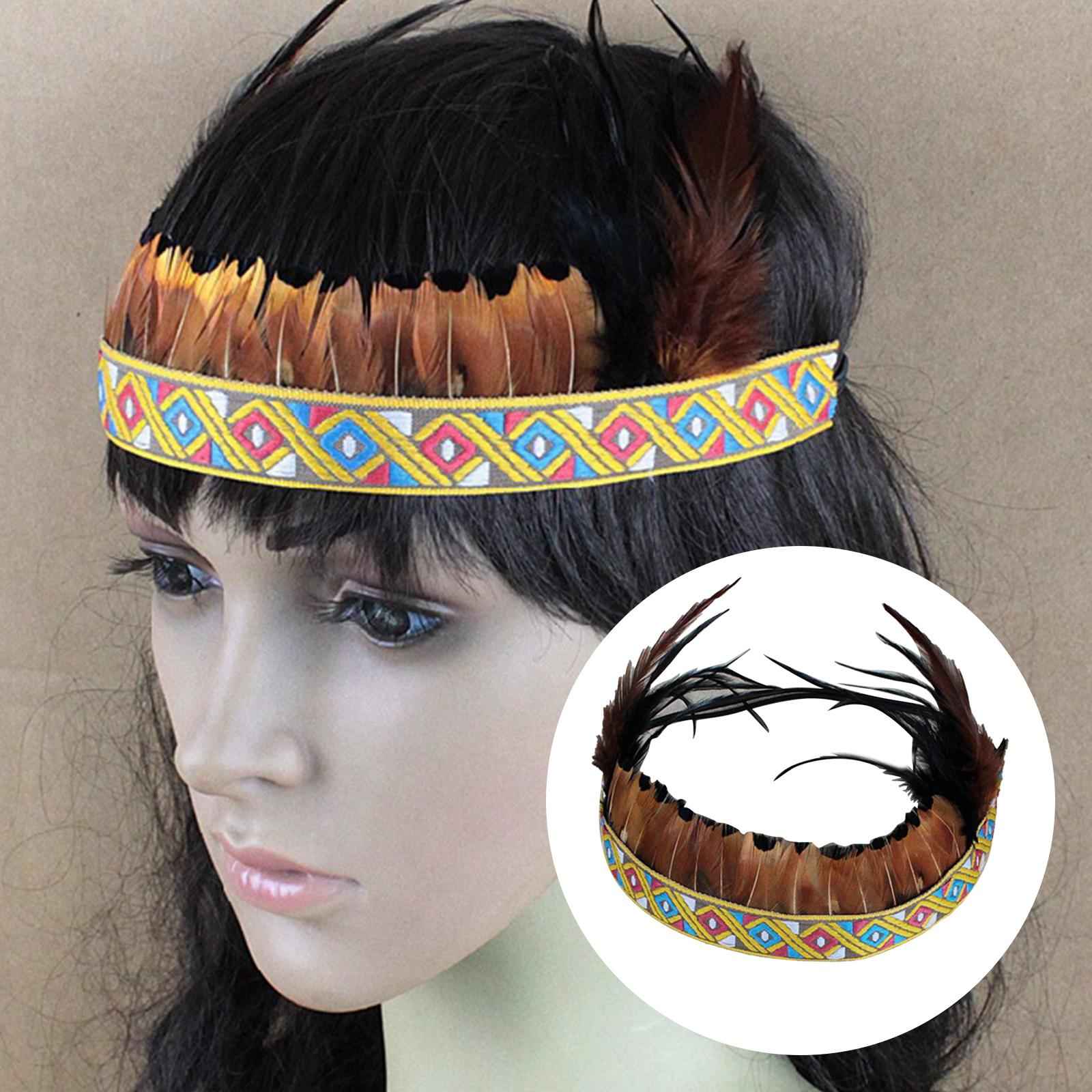 Feather Headdress Headband for Fancy Dress Performance Thanksgiving Day Aldult B