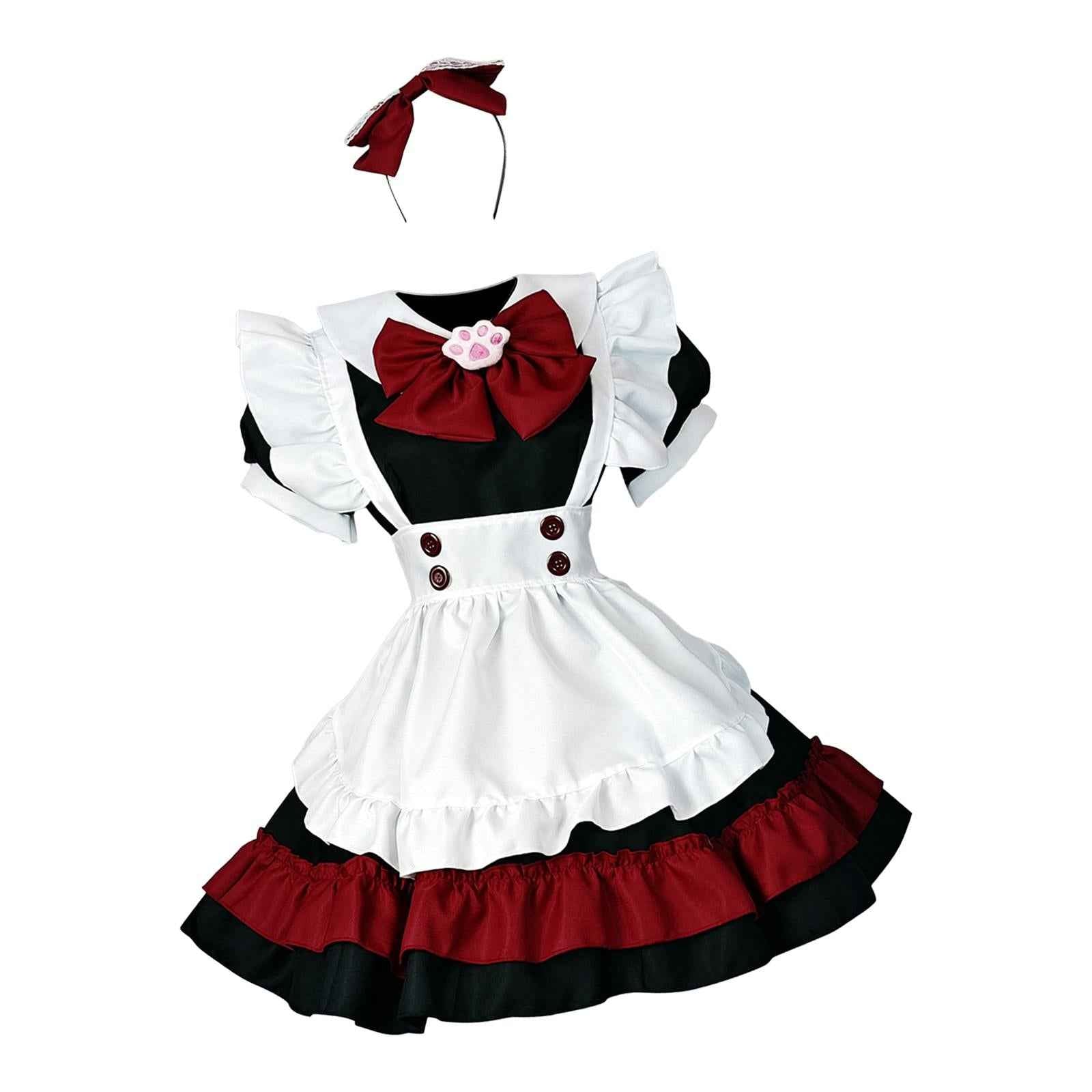 French Maids Costume Headwear Sets with Apron Womens Dress Fancy Dress