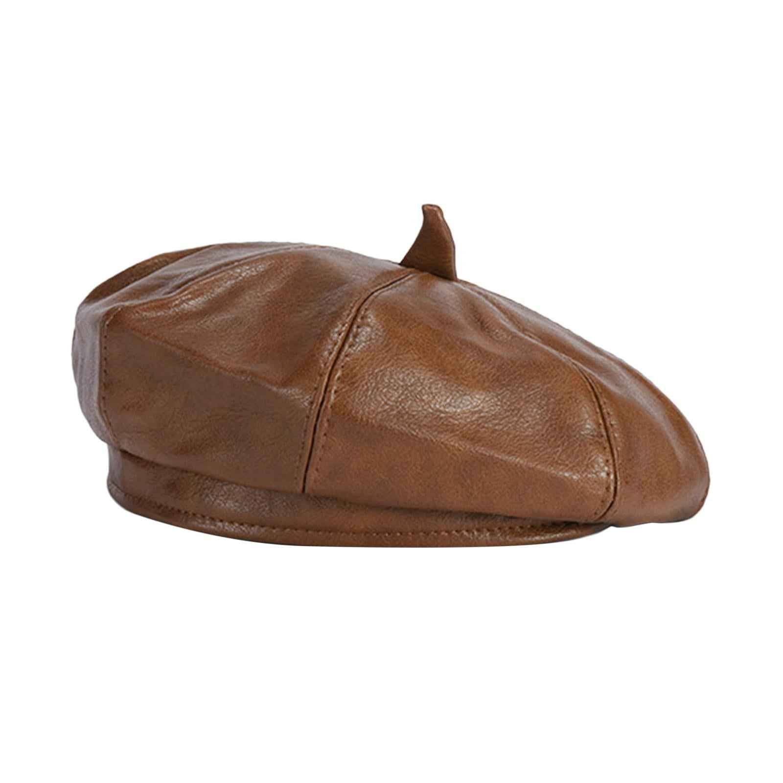 Women Beret Hat Vintage Elegant with Adjustbale Sweatband Fashion Beanie Cap Brown