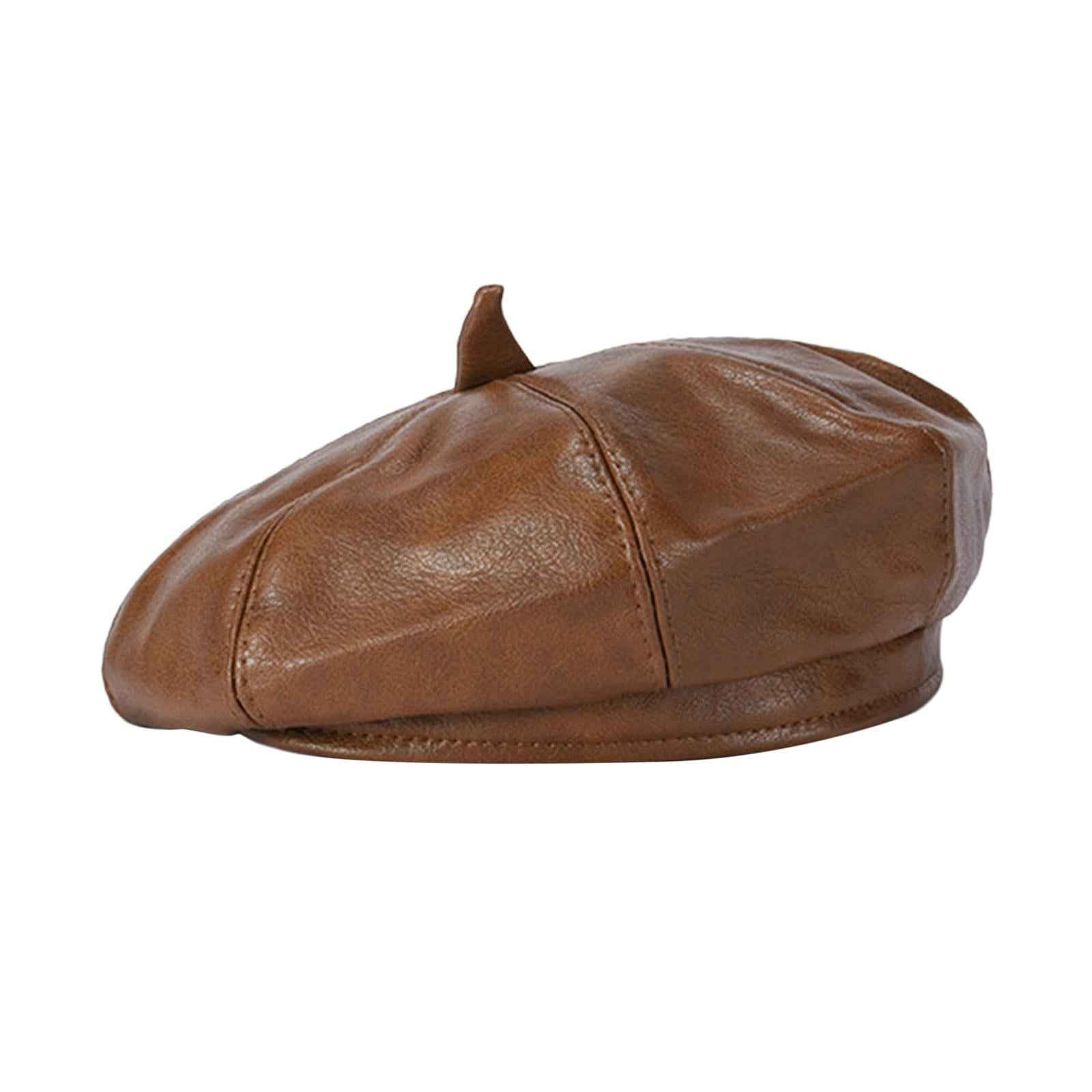 Women Beret Hat Vintage Elegant with Adjustbale Sweatband Fashion Beanie Cap Brown
