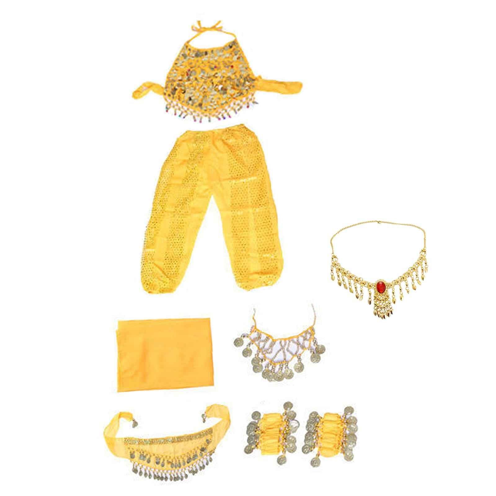 Kids Belly Dance Costumes Set Child Belly Dance Halter Top Pants Costume Set Yellow