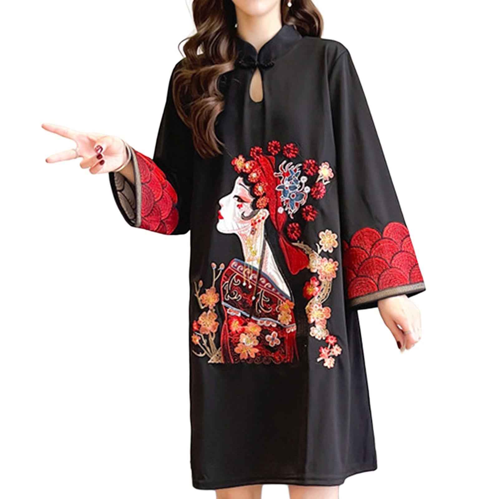 Lady Qipao Dress Soft Women Improved Cheongsam for Daily Wear Travel Wedding L Black
