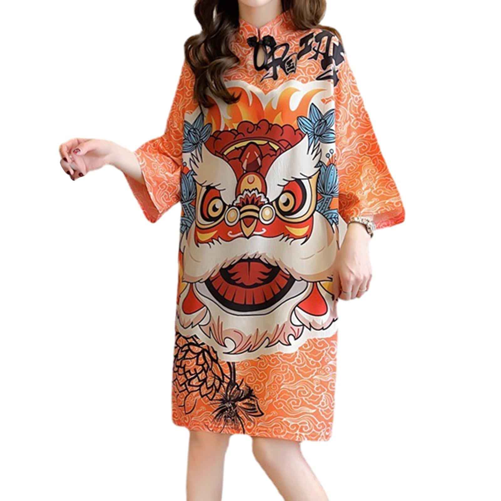 Lady Qipao Dress Soft Chinese Cheongsam Dress for Anniversary Travel Holiday XL