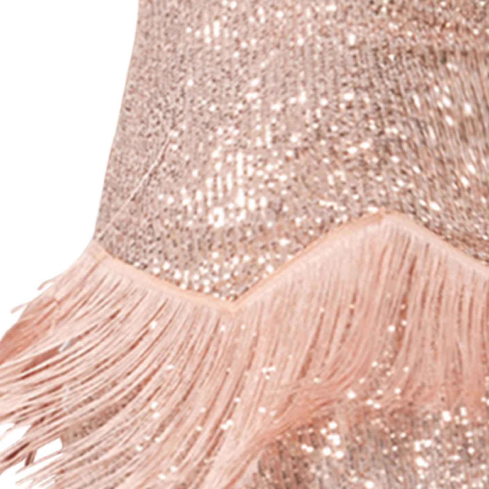 Womens Latin Dance Dress Shiny Sequins Dress for Club Prom Stage Performance Golden L