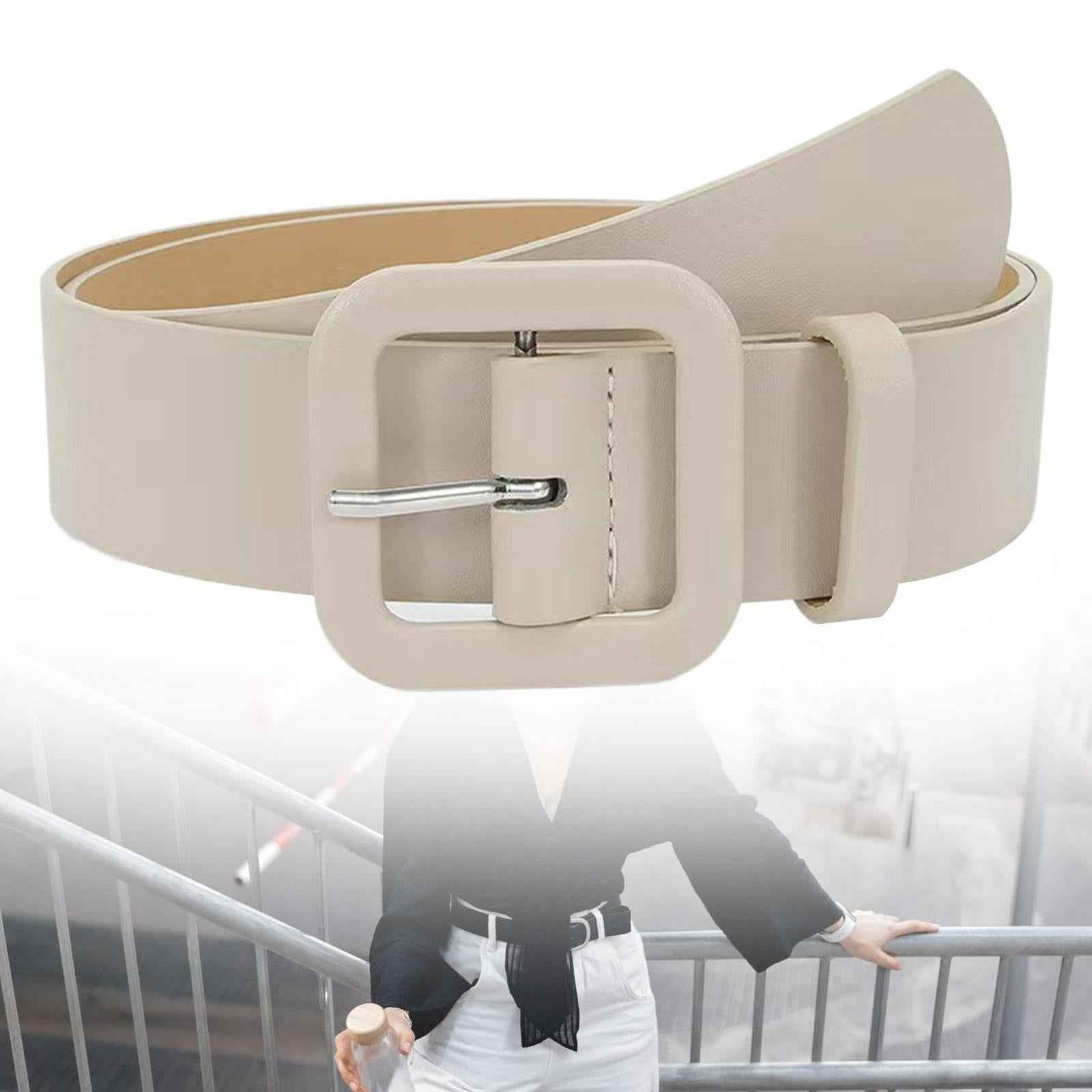 Womens PU Leather Belt Trendy Adjustable Dress Belt for Skirts Jeans Sweater Beige