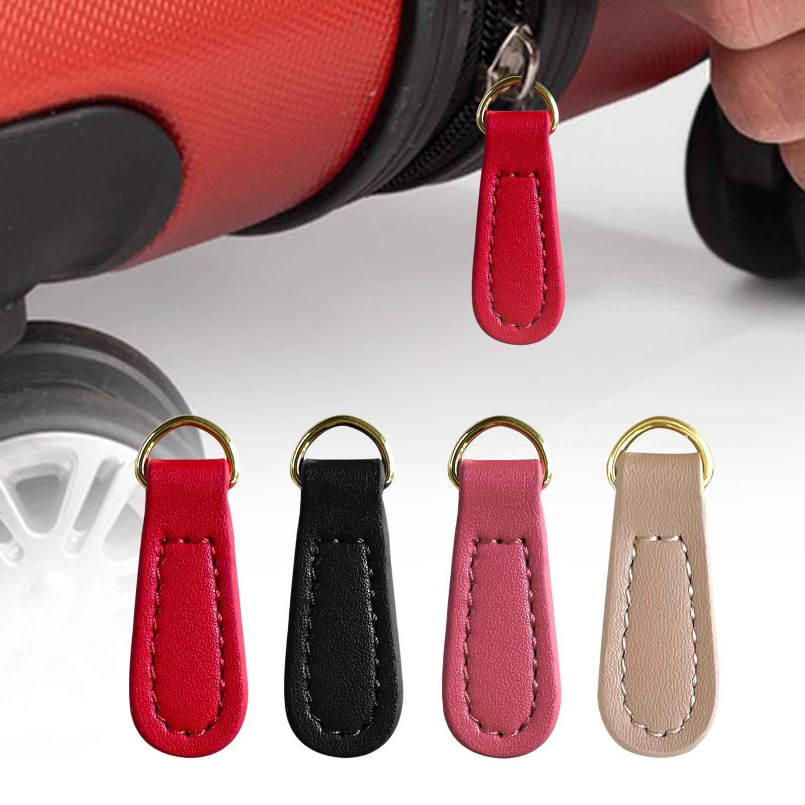 2x Zipper Pulls PU Leather Pull Strap Zip Puller Tag for Suitcase Jacket Bag Red