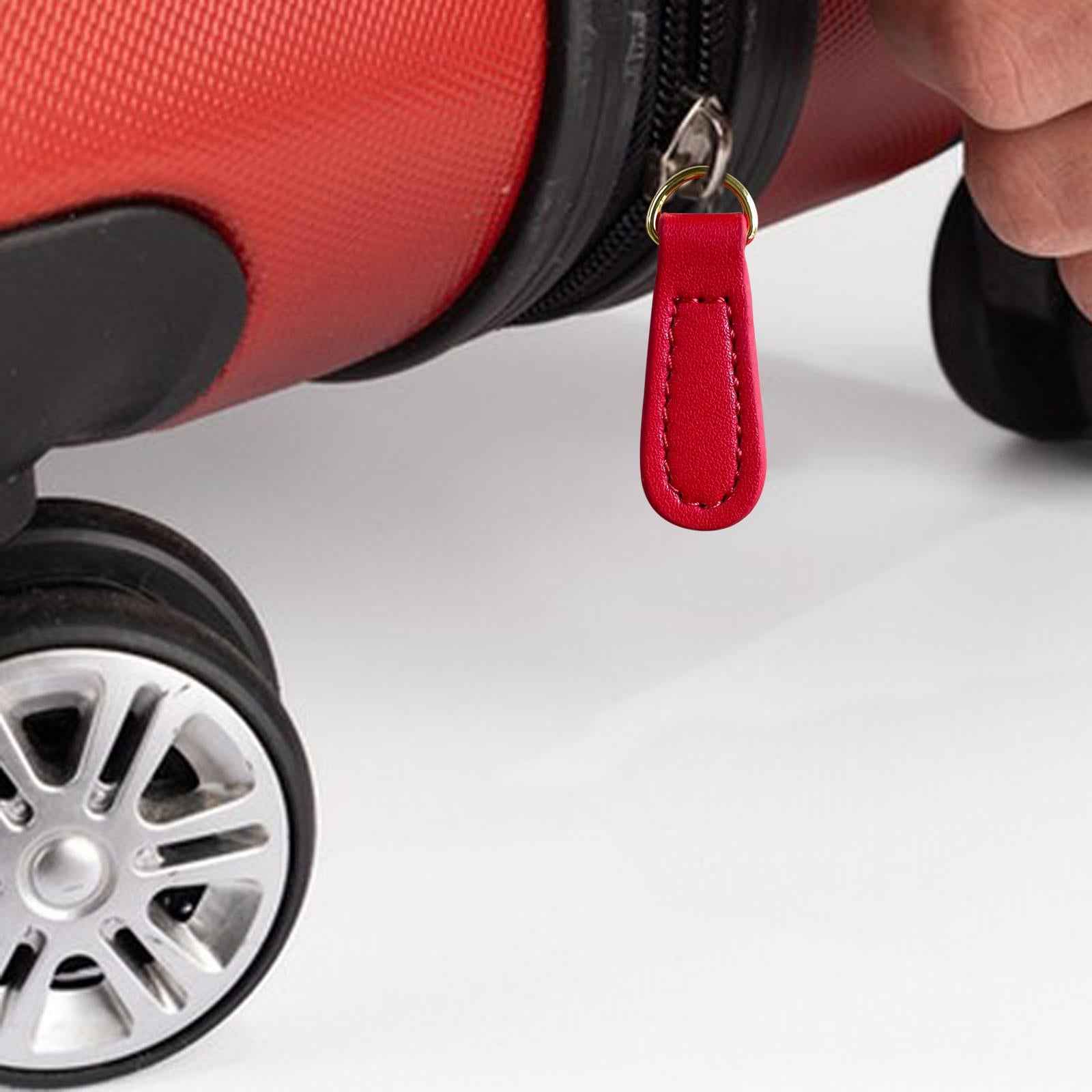 2x Zipper Pulls PU Leather Pull Strap Zip Puller Tag for Suitcase Jacket Bag Red