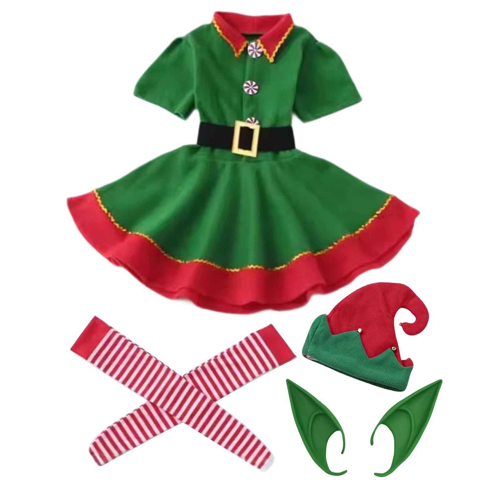 Elf Christmas Costume Novelty Xmas Outfit for Stage Performance Xmas Holiday Girl 100cm