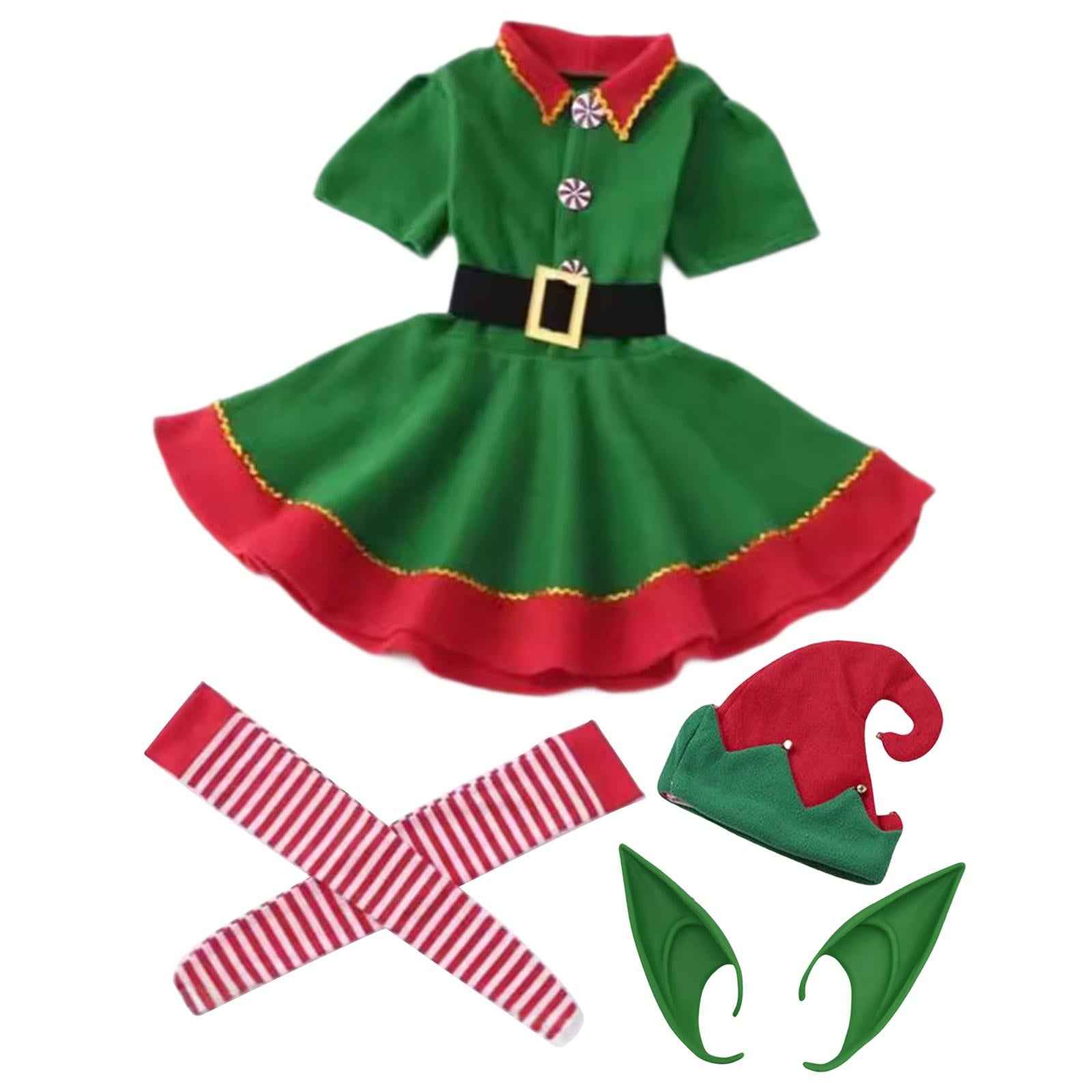 Elf Christmas Costume Novelty Xmas Outfit for Stage Performance Xmas Holiday Girl 100cm
