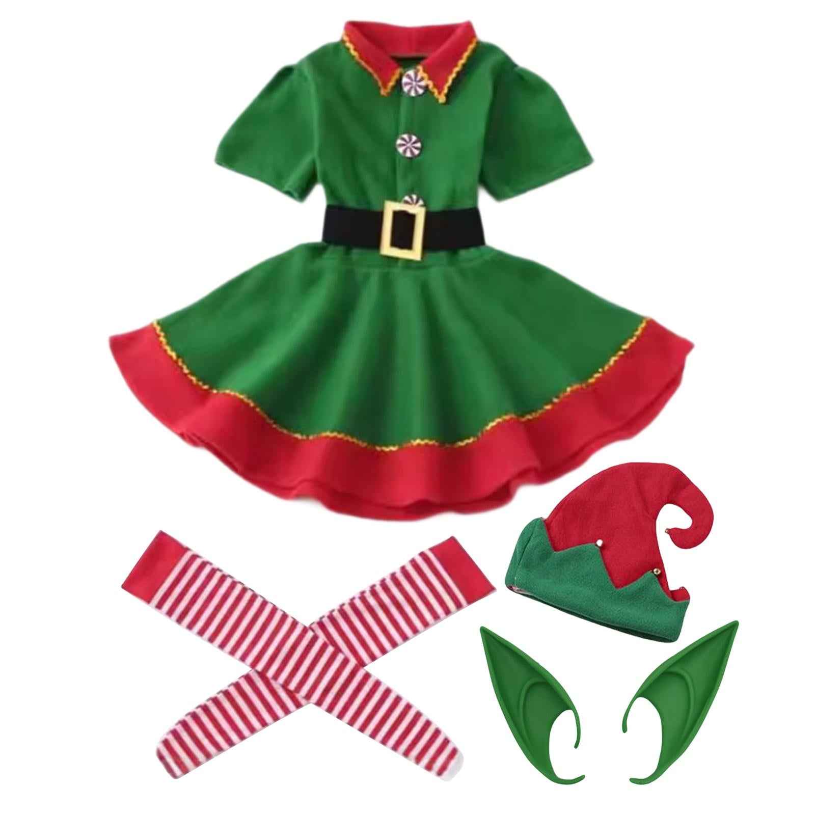 Elf Christmas Costume Novelty Xmas Outfit for Stage Performance Xmas Holiday Girl 100cm