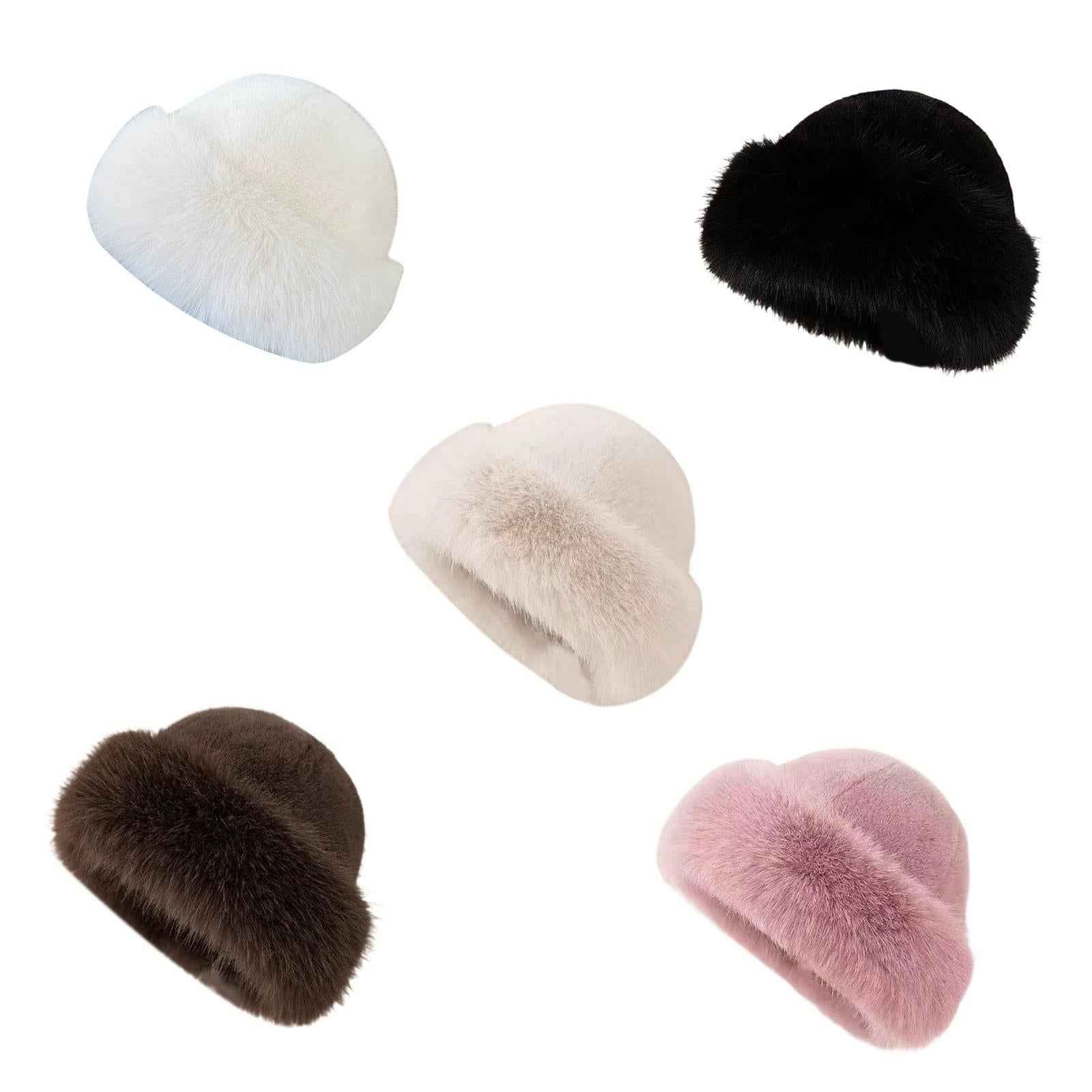 Winter Faux Fur Hat for Women Warm Cossack Russian Hat for Ski Walking White