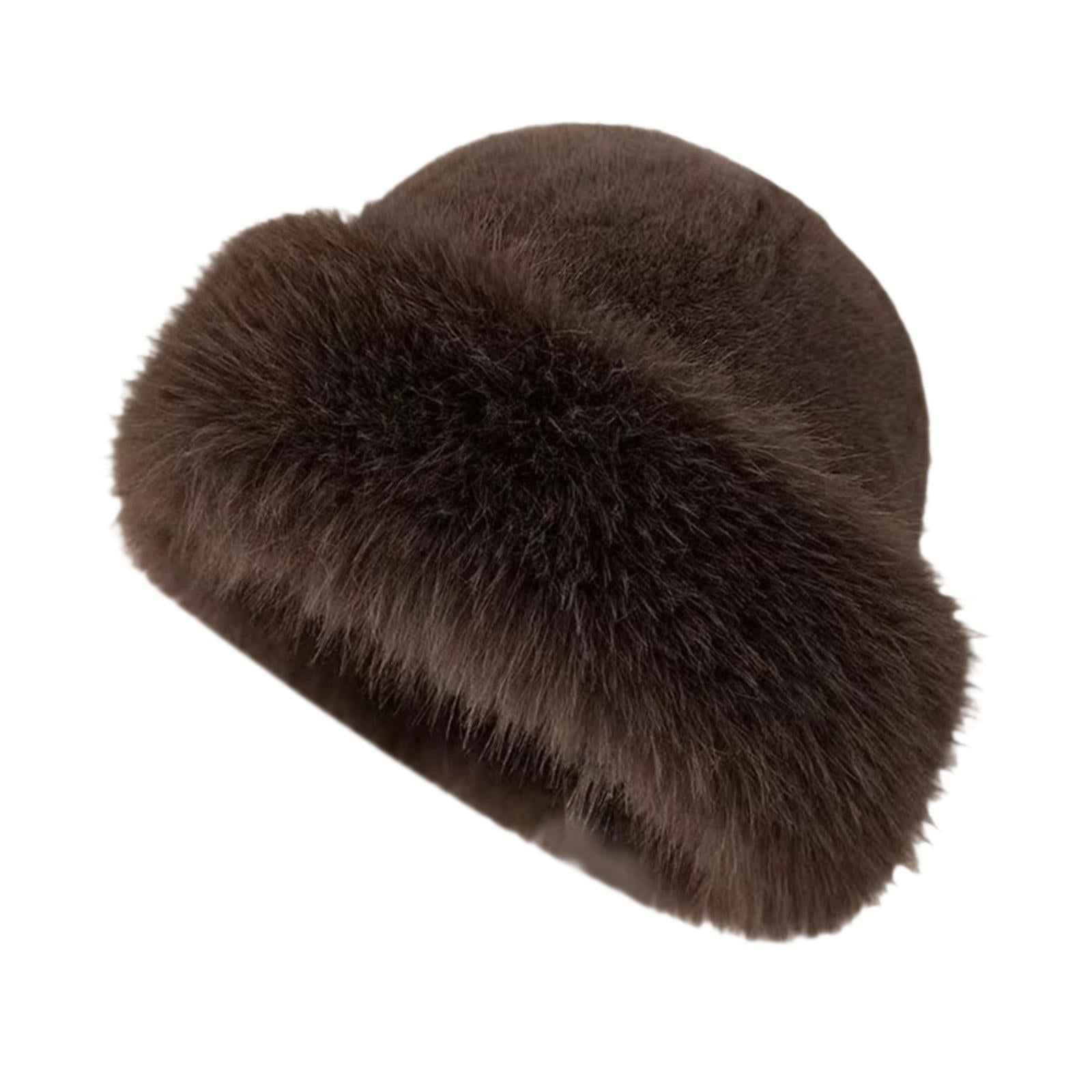 Winter Faux Fur Hat for Women Warm Cossack Russian Hat for Ski Walking Brown