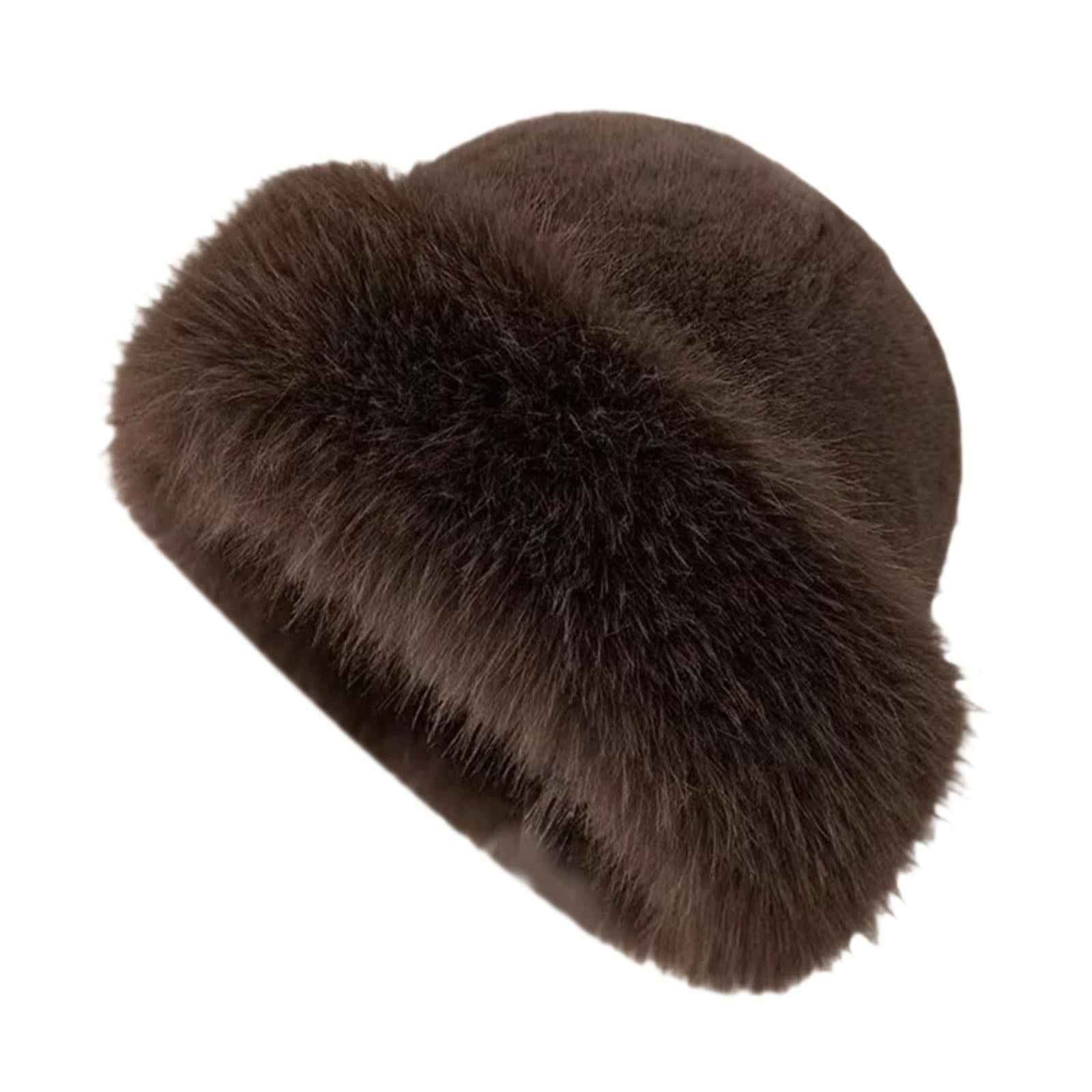 Winter Faux Fur Hat for Women Warm Cossack Russian Hat for Ski Walking Brown
