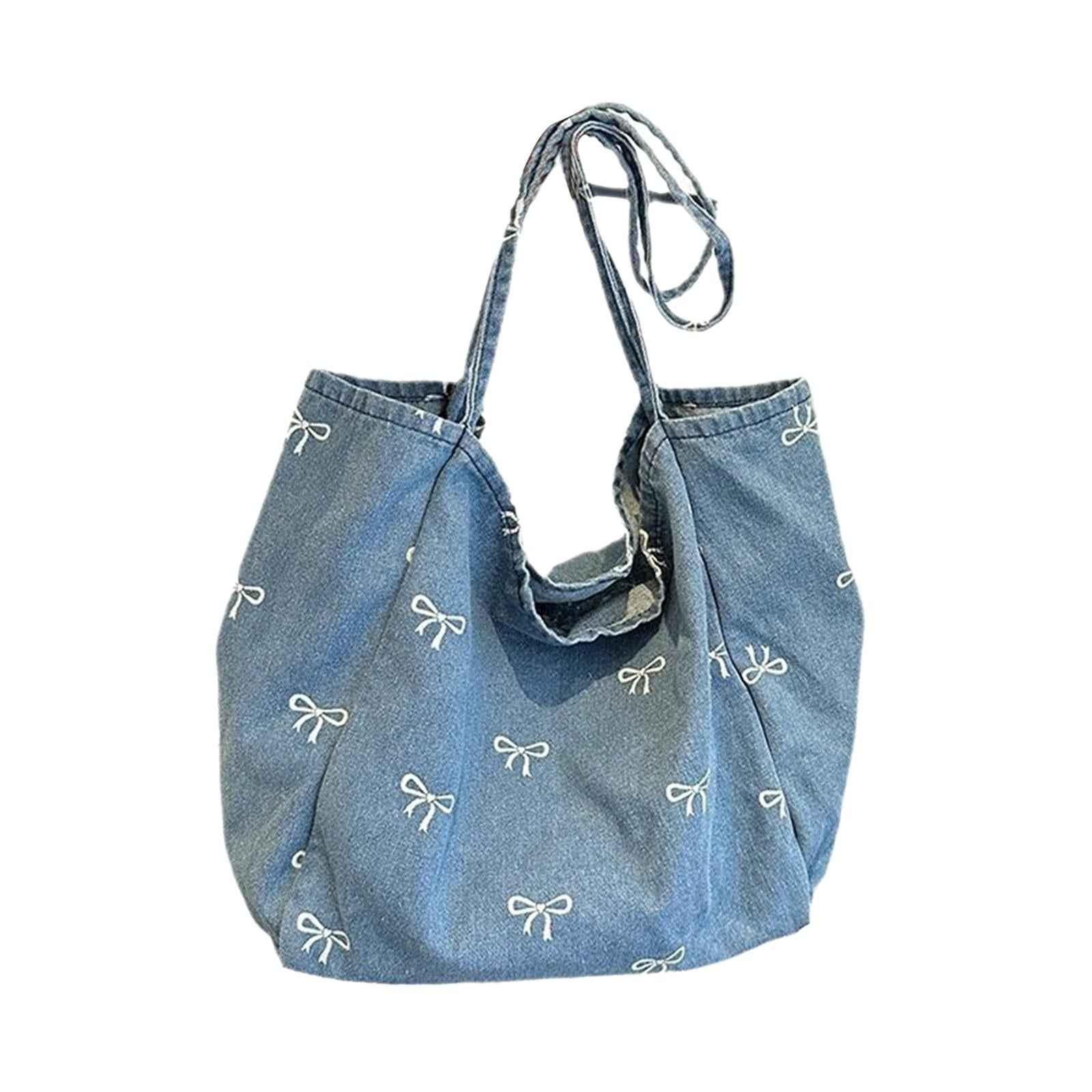 Womens Shoulder Bag Portable Elegant Denim Handbag for Outdoor Work Vacation