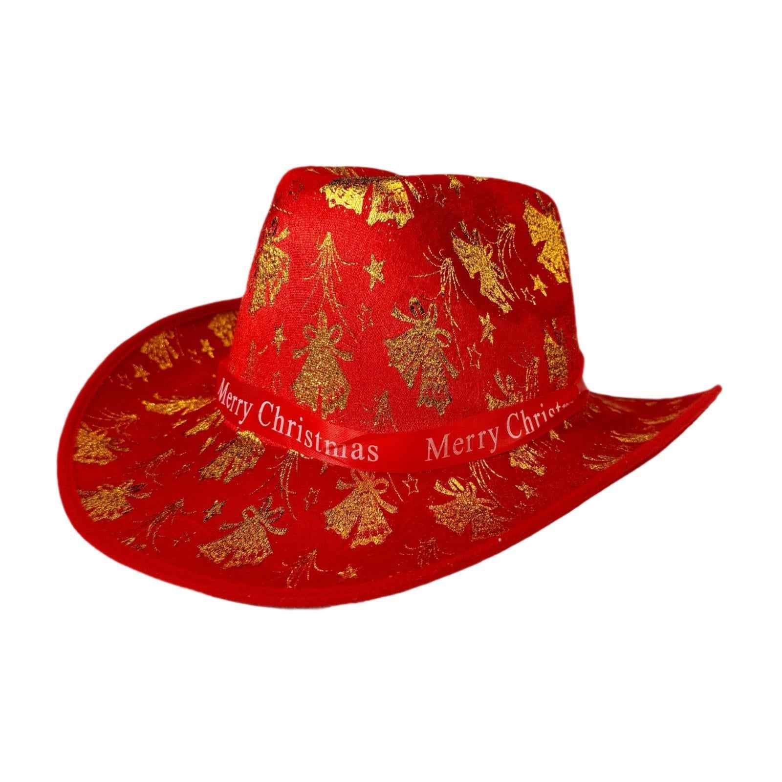 Christmas Cowboy Hat Fashion Casual Christmas Hat for Festivals Prop Cosplay Gold Bowtie