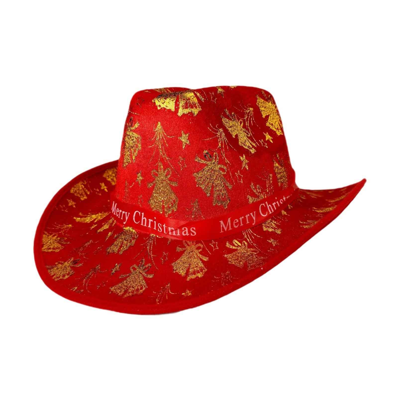 Christmas Cowboy Hat Fashion Casual Christmas Hat for Festivals Prop Cosplay Gold Bowtie