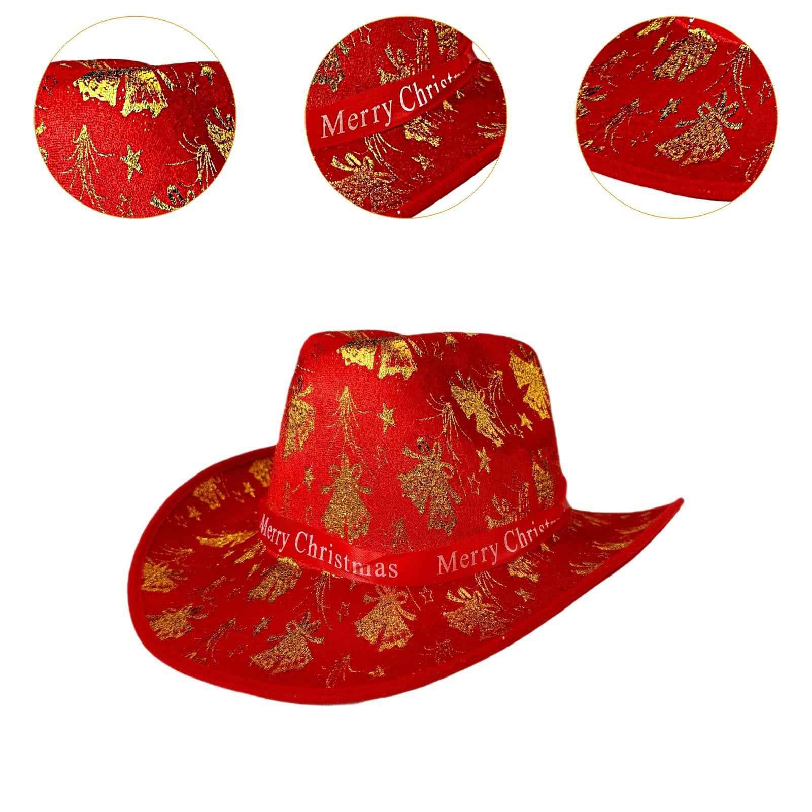 Christmas Cowboy Hat Fashion Casual Christmas Hat for Festivals Prop Cosplay Gold Bowtie