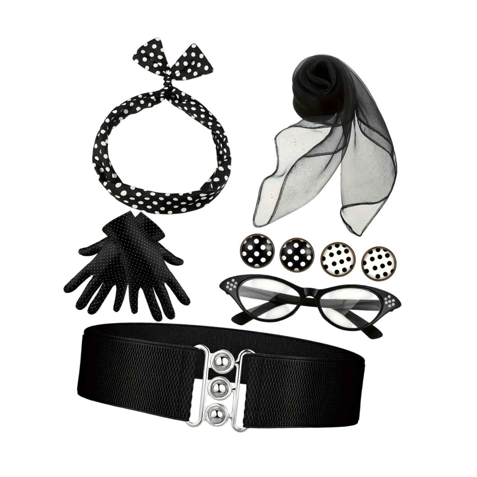 1950S Costume Accessories for Women Scarf for Holiday Party Supplies Cosplay Black 7pcs set
