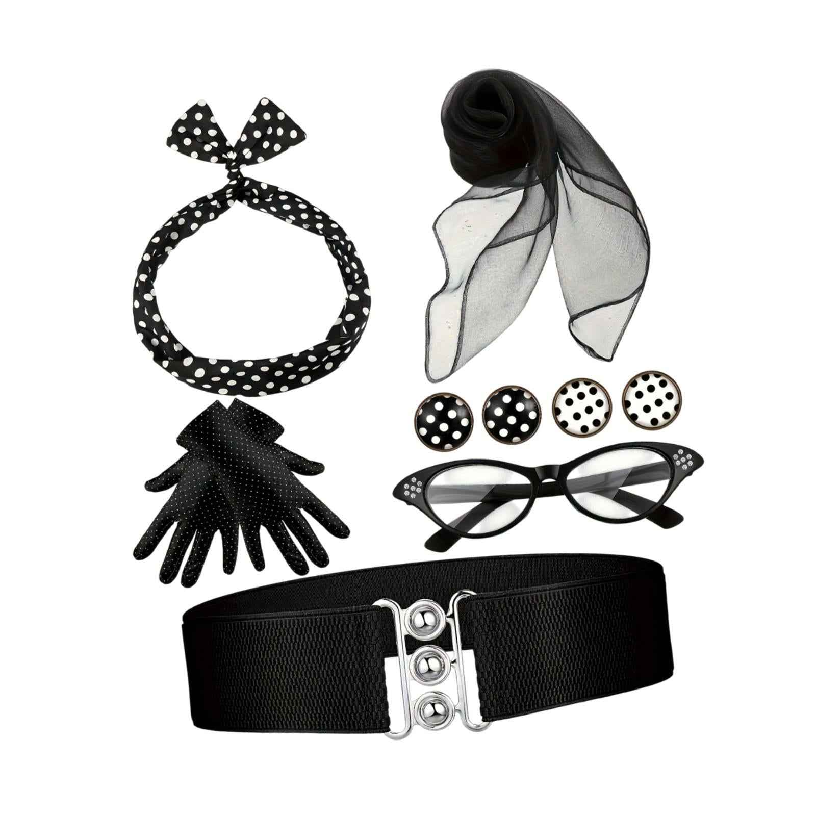 1950S Costume Accessories for Women Scarf for Holiday Party Supplies Cosplay Black 7pcs set