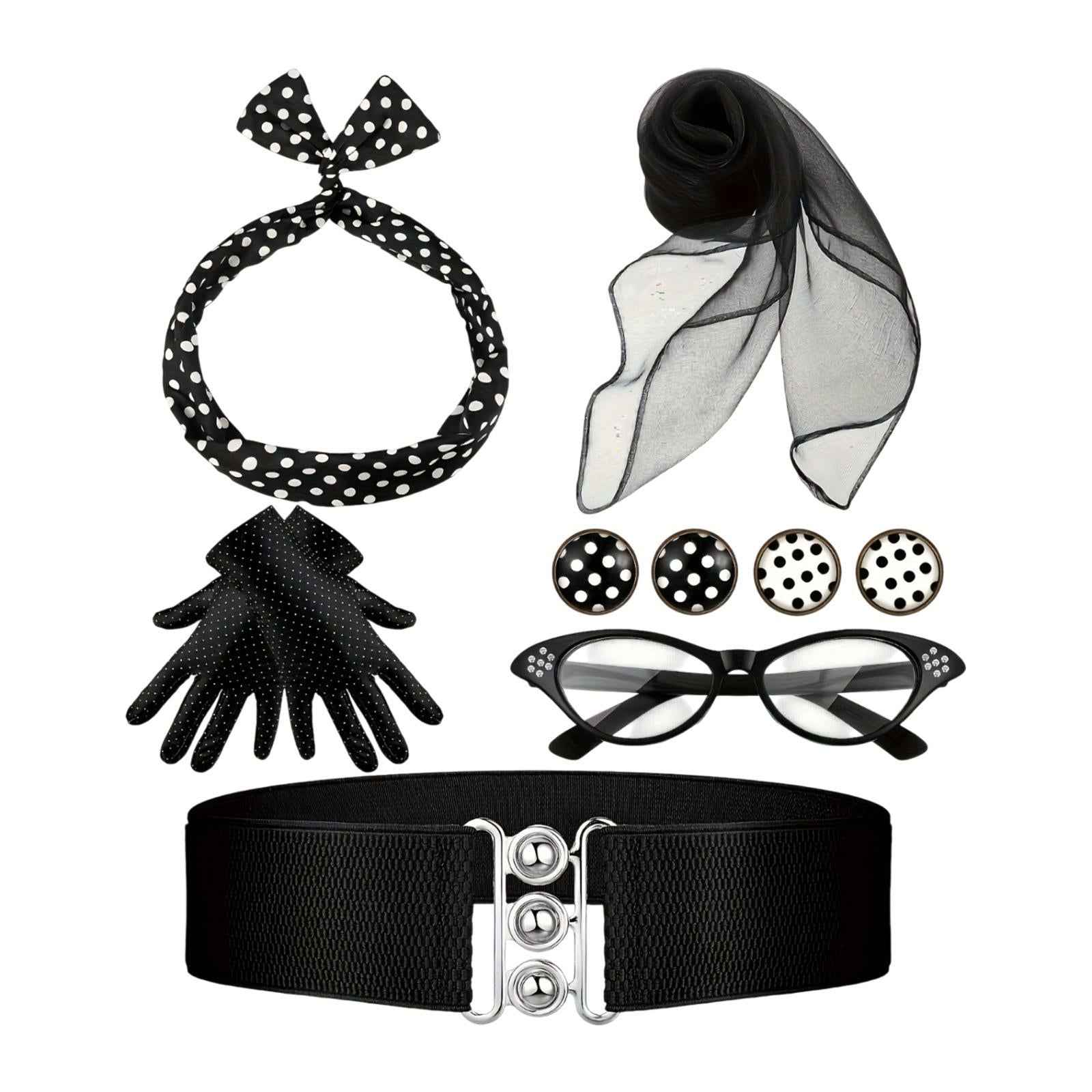 1950S Costume Accessories for Women Scarf for Holiday Party Supplies Cosplay Black 7pcs set