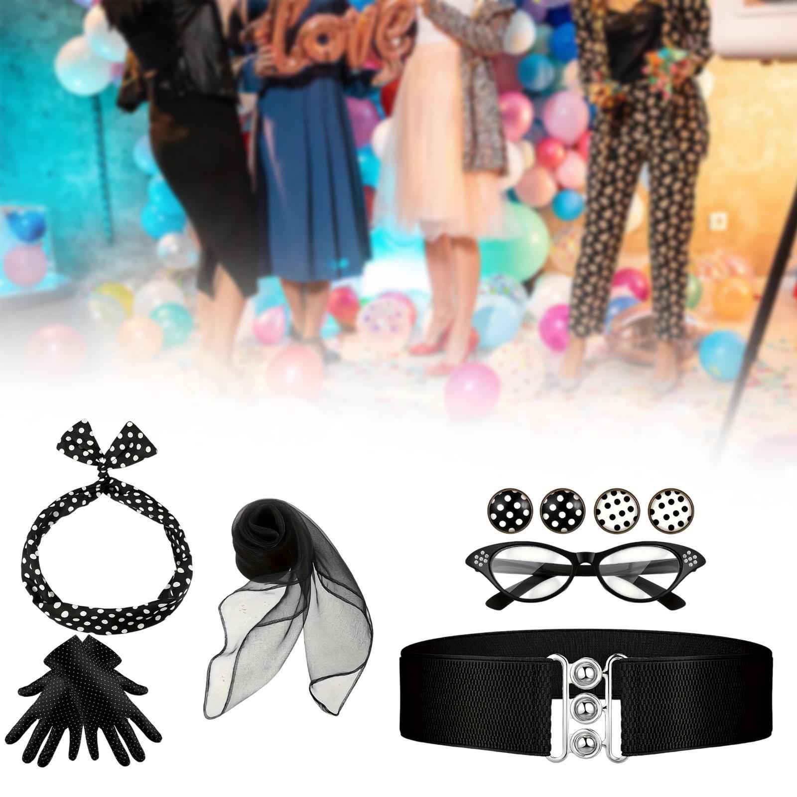 1950S Costume Accessories for Women Scarf for Holiday Party Supplies Cosplay Black 7pcs set