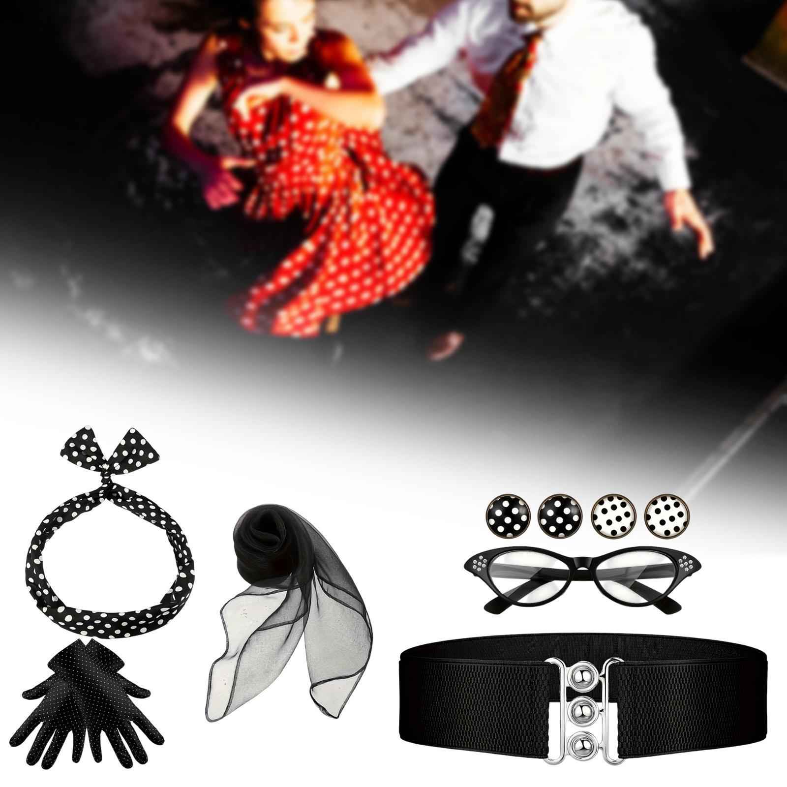 1950S Costume Accessories for Women Scarf for Holiday Party Supplies Cosplay Black 7pcs set