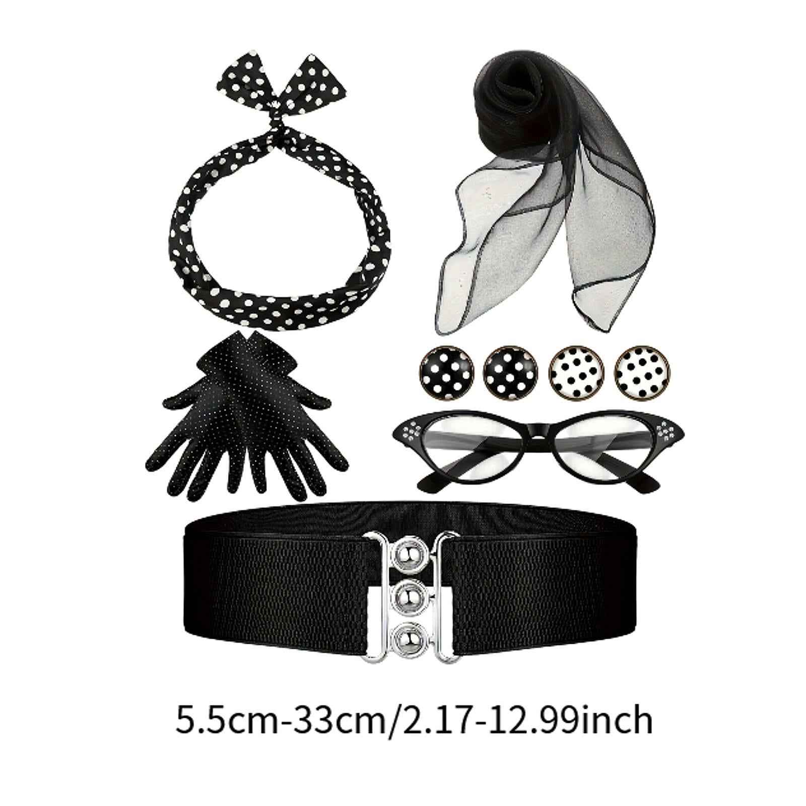 1950S Costume Accessories for Women Scarf for Holiday Party Supplies Cosplay Black 7pcs set