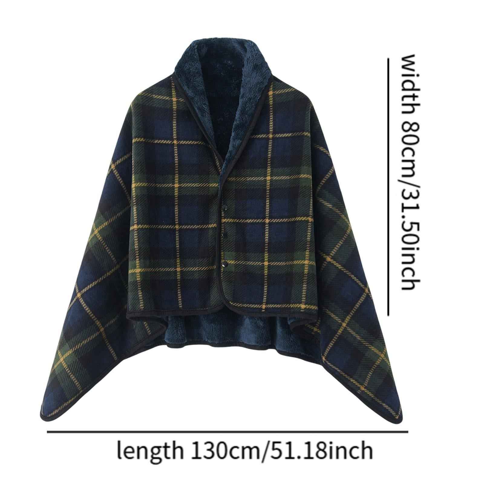 Poncho Blanket Cozy for Women Wearable Blanket for Home Bed Gift for Grandma Blue 80x130cm
