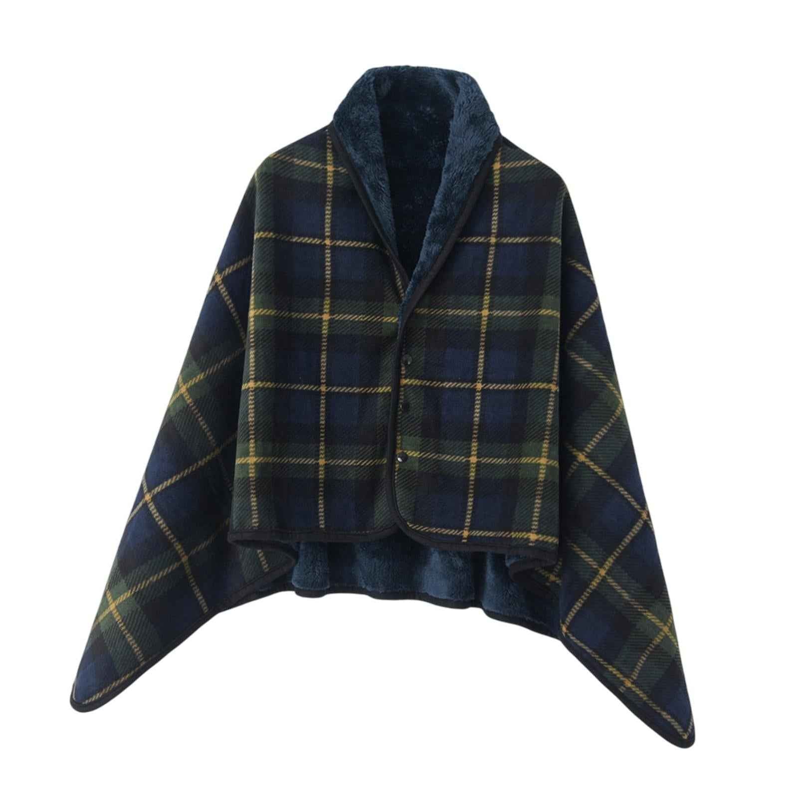 Poncho Blanket Cozy for Women Wearable Blanket for Home Bed Gift for Grandma Blue 80x130cm