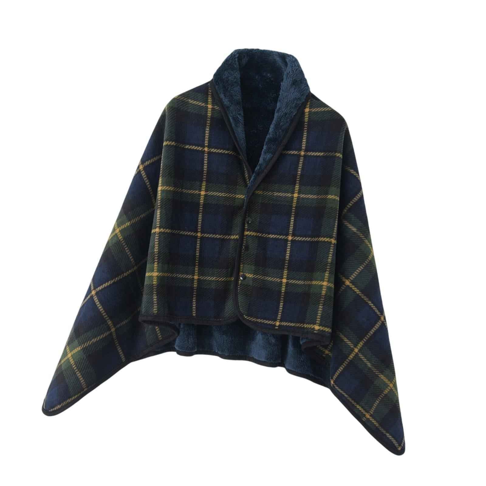 Poncho Blanket Cozy for Women Wearable Blanket for Home Bed Gift for Grandma Blue 80x130cm